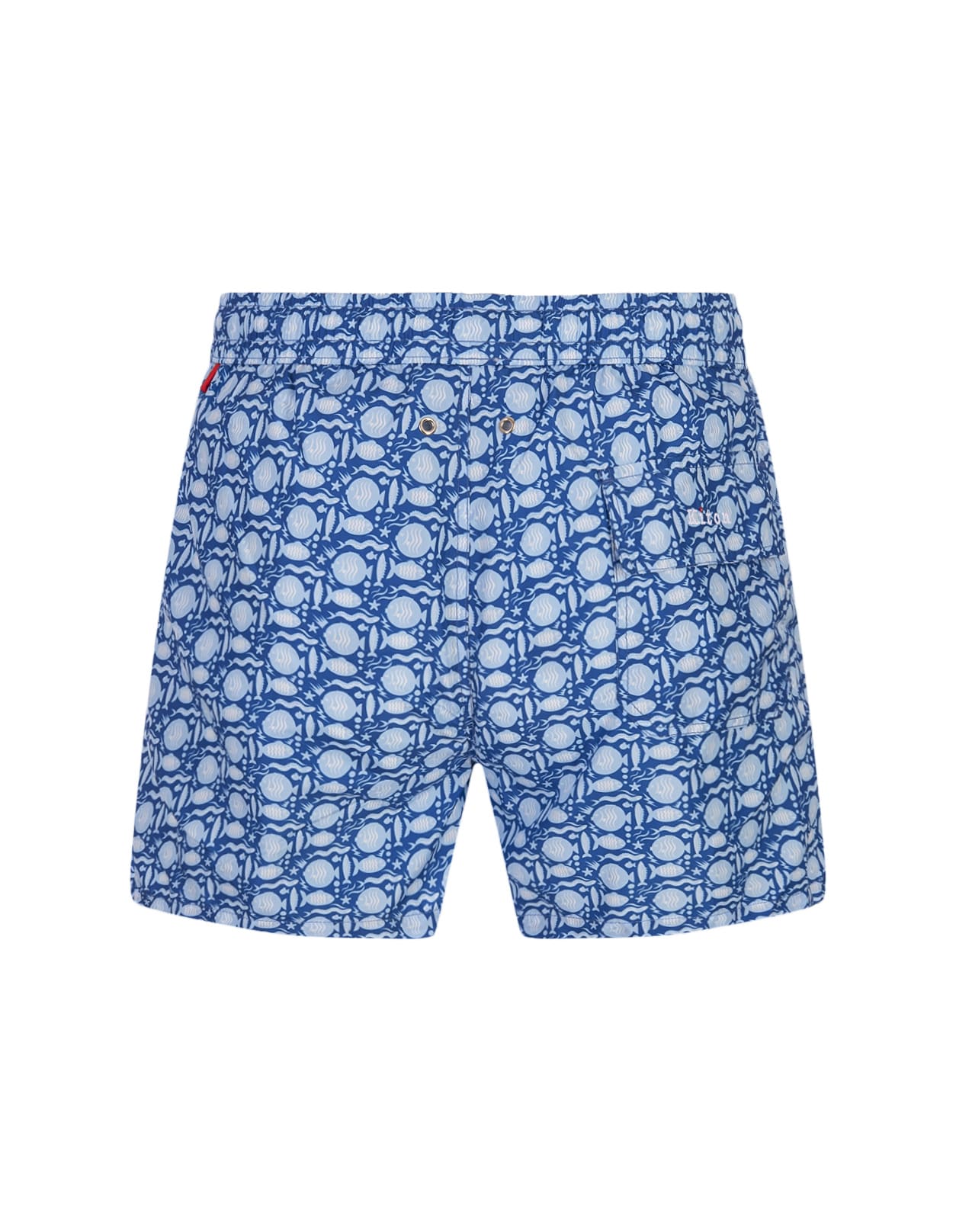 Shop Kiton Blue Swim Shorts With Fish Pattern
