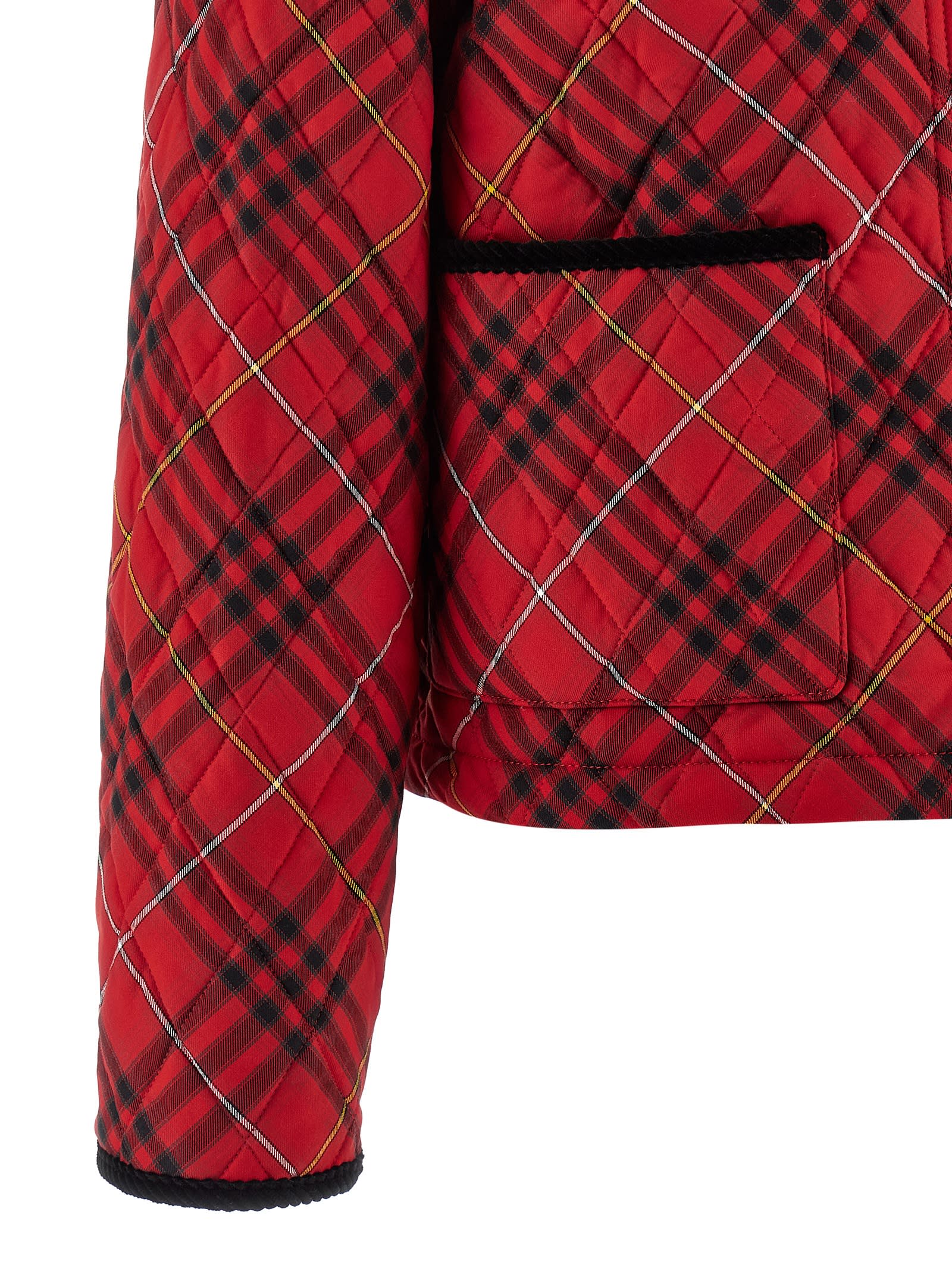Burberry Cropped Check Cotton Quilted Jacket In Red