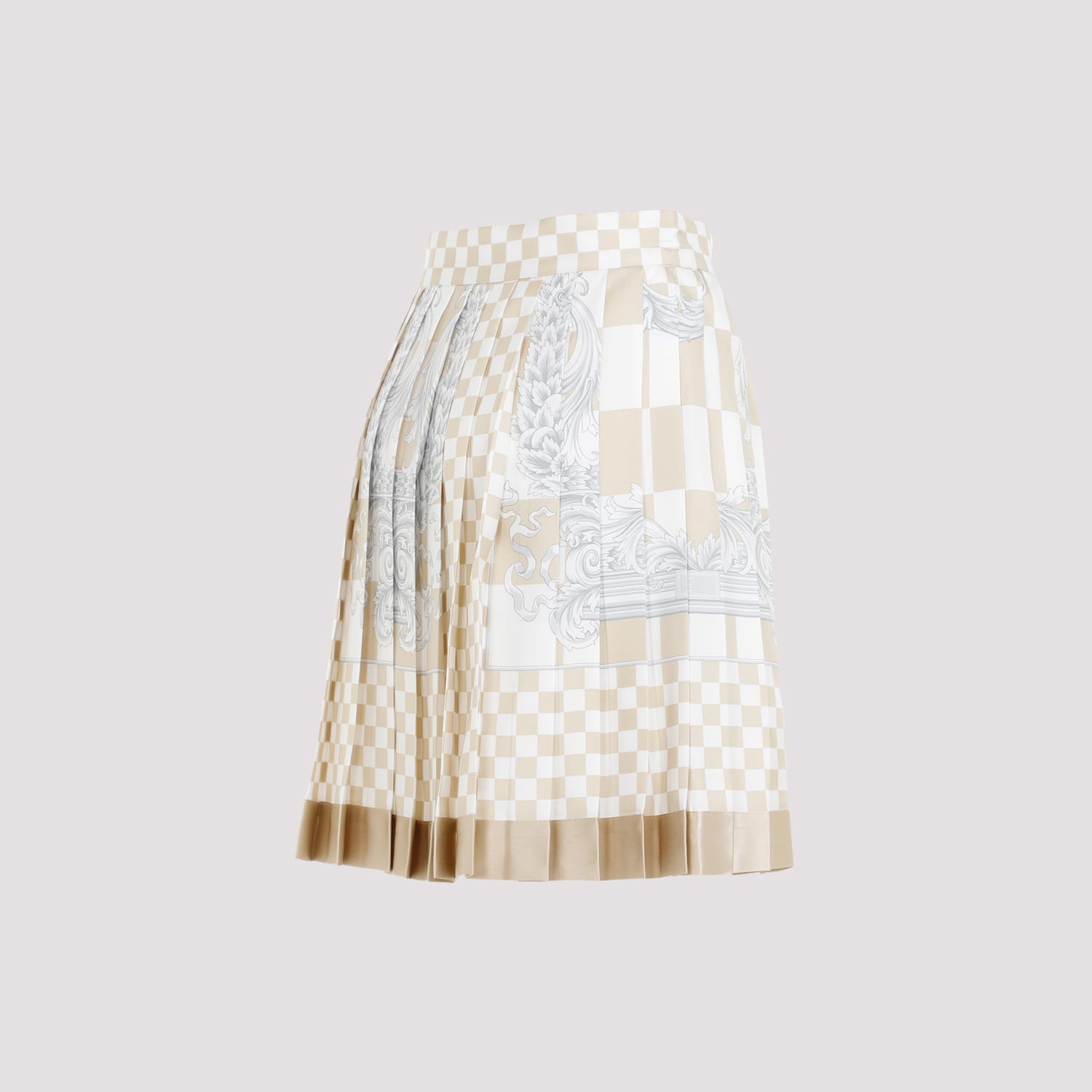 Shop Versace Damier Print Skirt In Light Sand