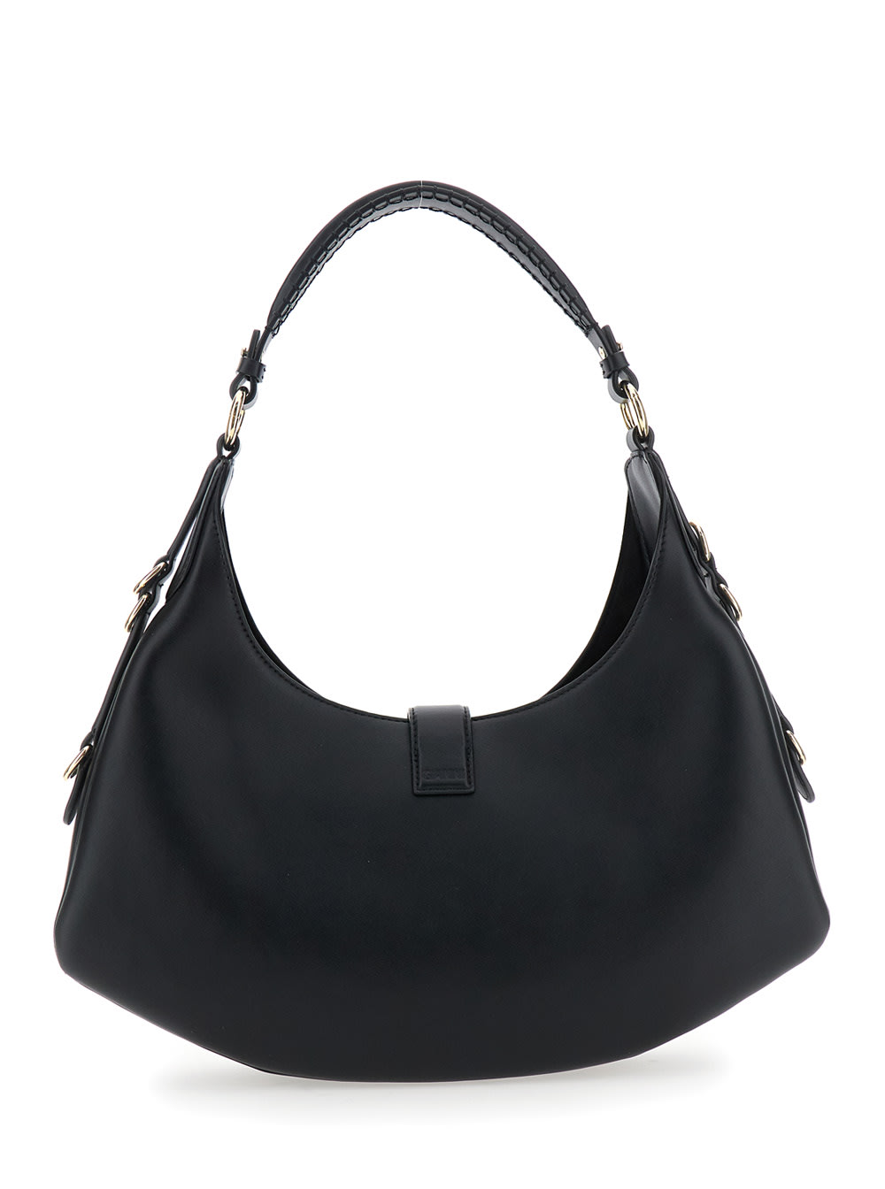 Ganni Kat Small Black Shoulder Bag With Adjustable Handle And Logo Plaque On The Front In Leather Woman In Black