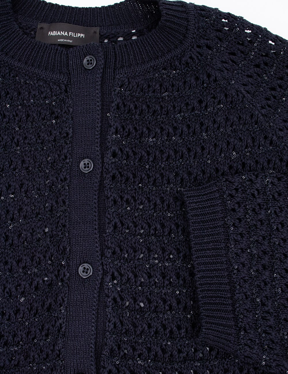 Shop Fabiana Filippi Crochet Buttoned Cardigan In Blu Notte