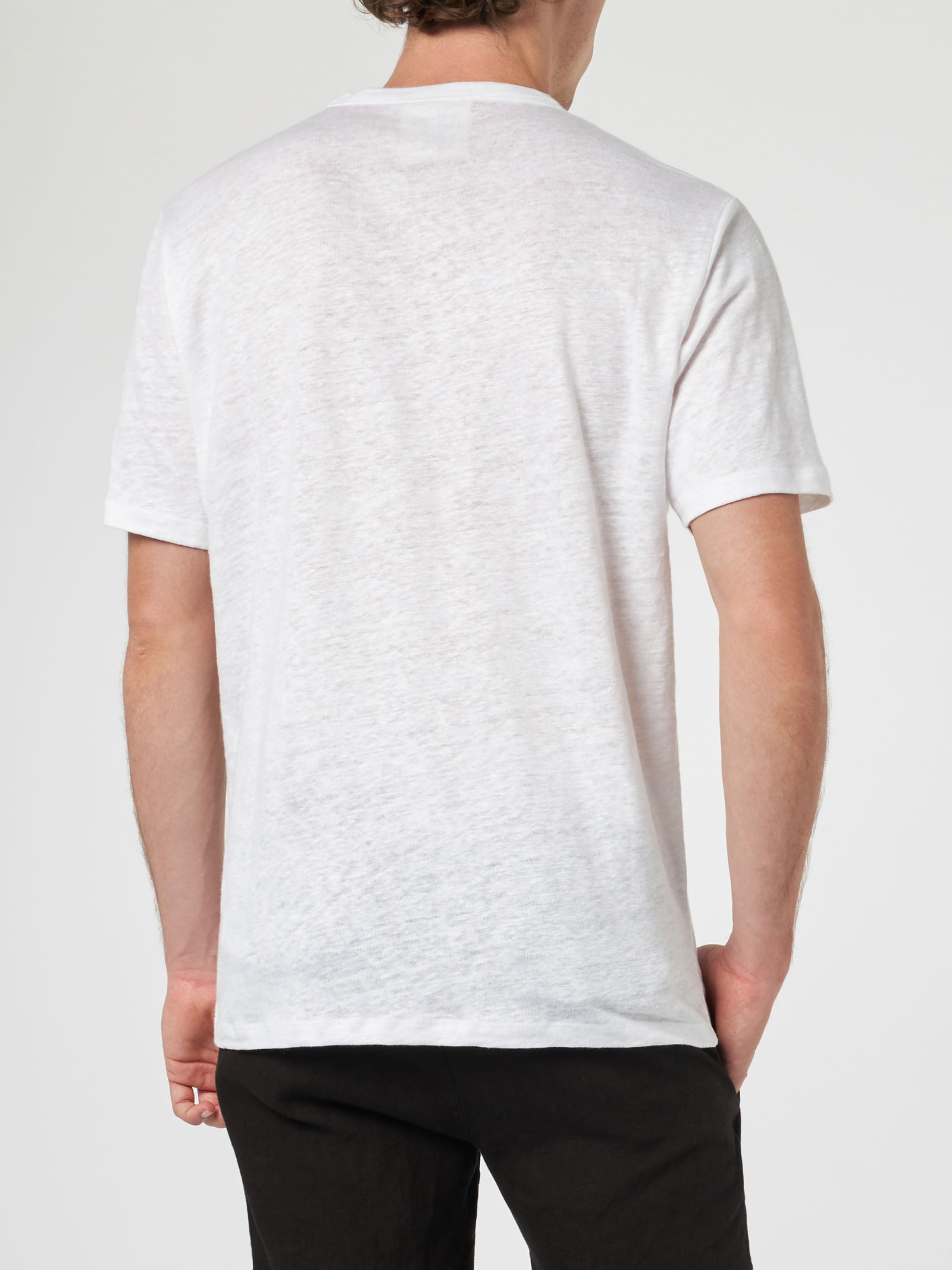 Mc2 Saint Barth Man Off-white Linen Jersey T-shirt Ecstasea With Pocket In White