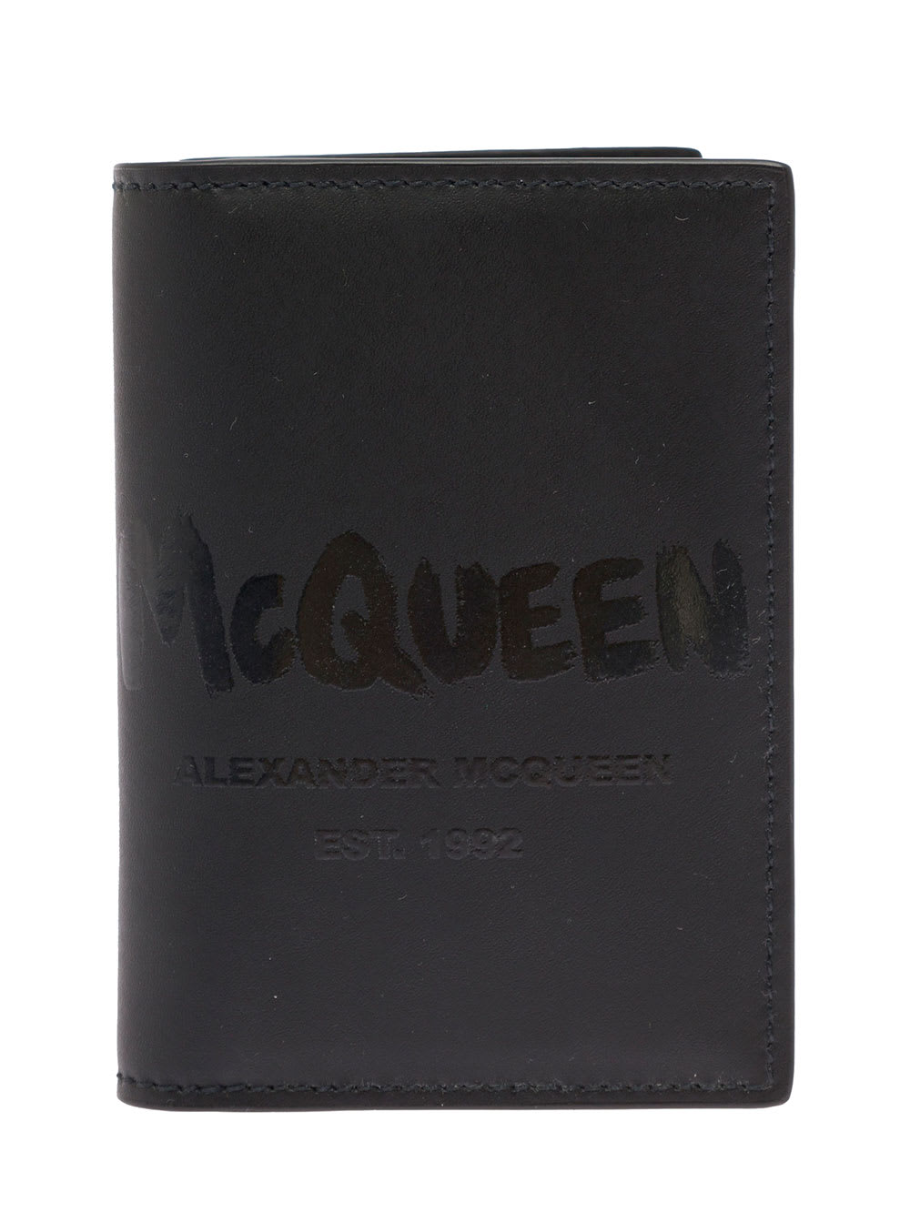 Alexander Mcqueen Mans Black Leather Wallet With Logo