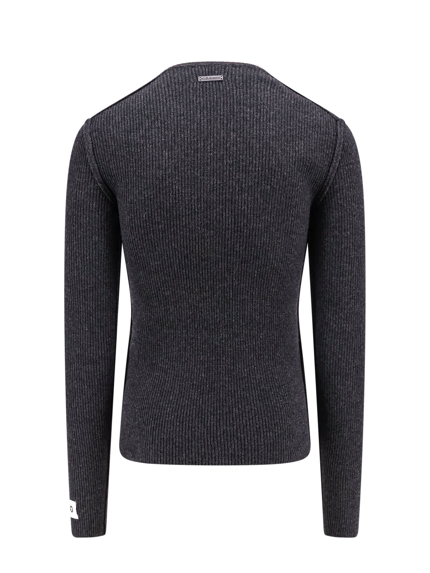 Dolce & Gabbana Crewneck Wool Blend Sweater Patch In Gray