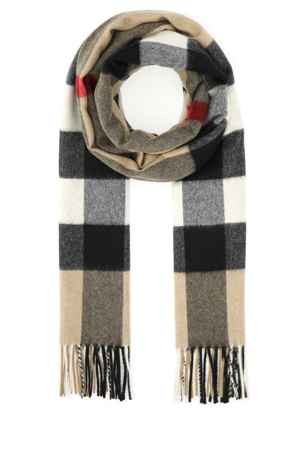 Shop Burberry Embroidered Cashmere Scarf In Archivebeige