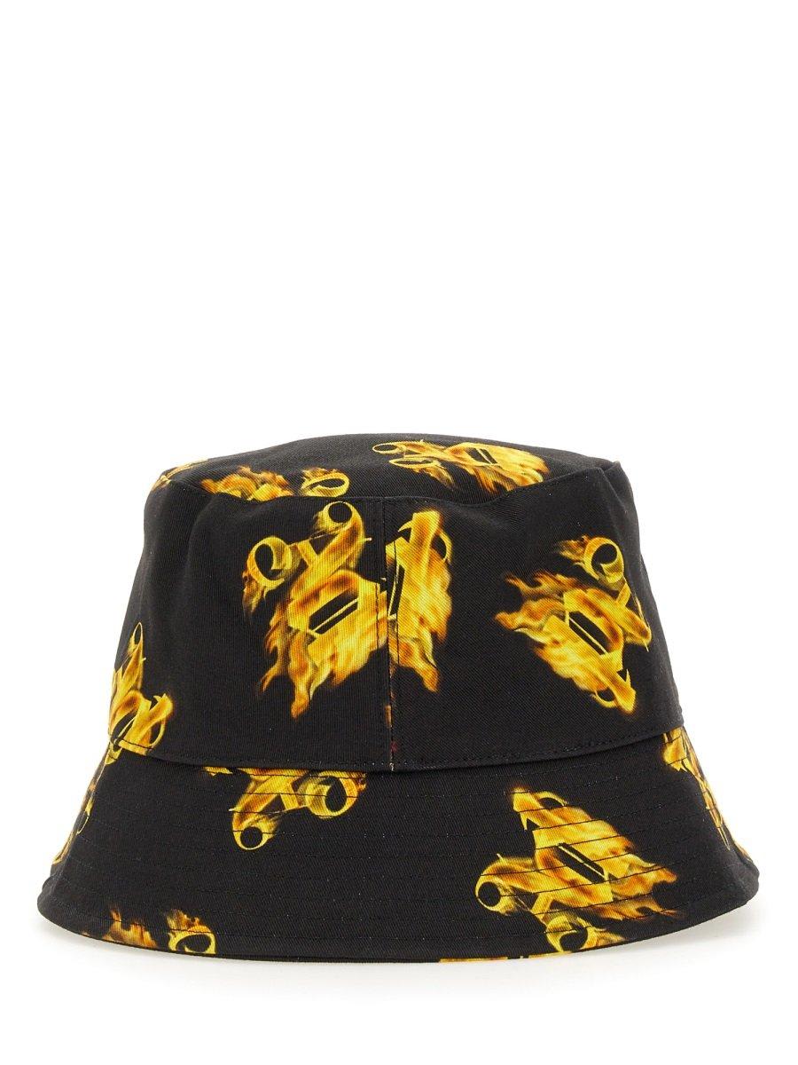 Shop Palm Angels Monogram Printed Bucket Hat In Black/yellow