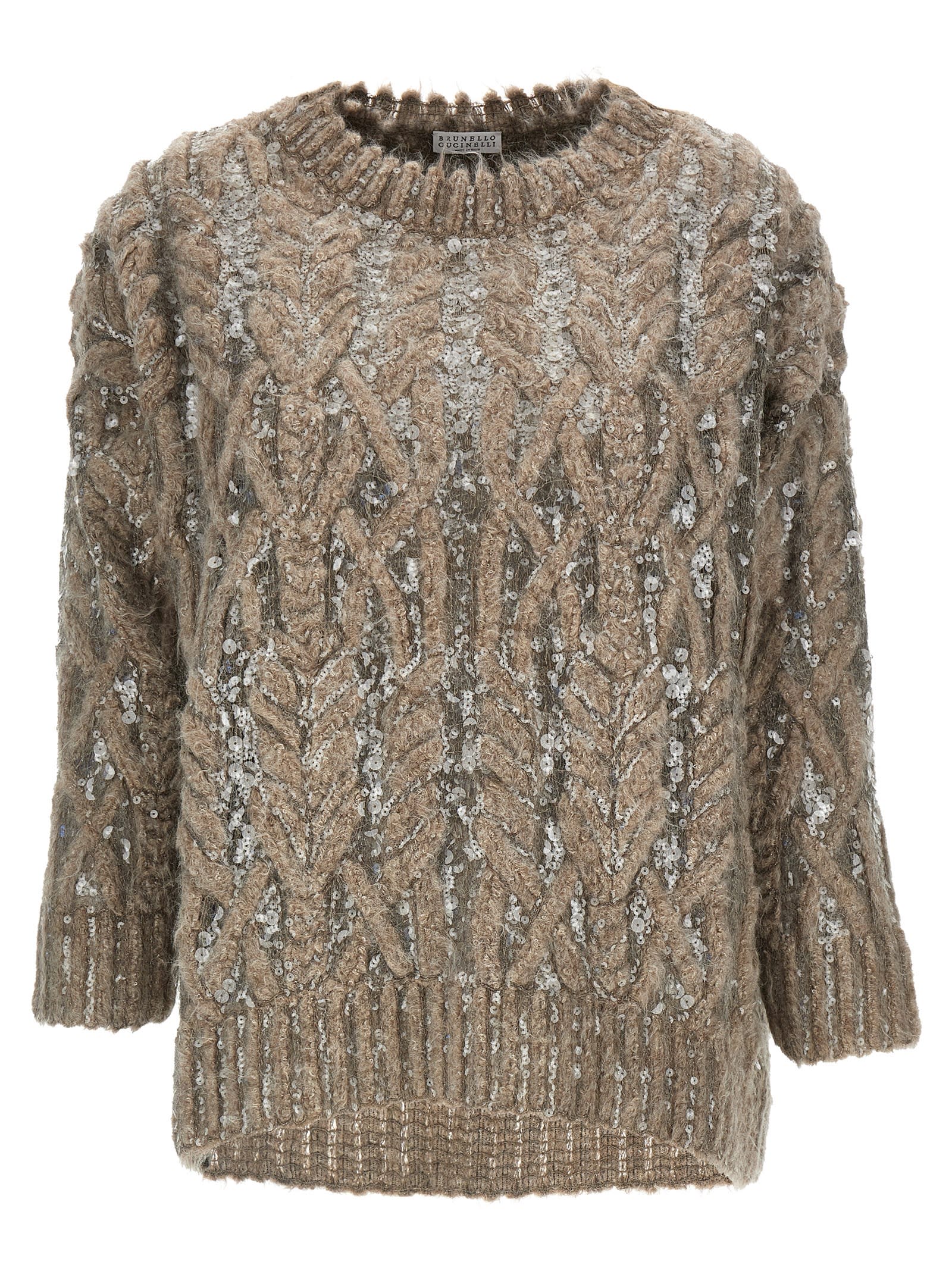 Shop Brunello Cucinelli Sequin Sweater In Beige