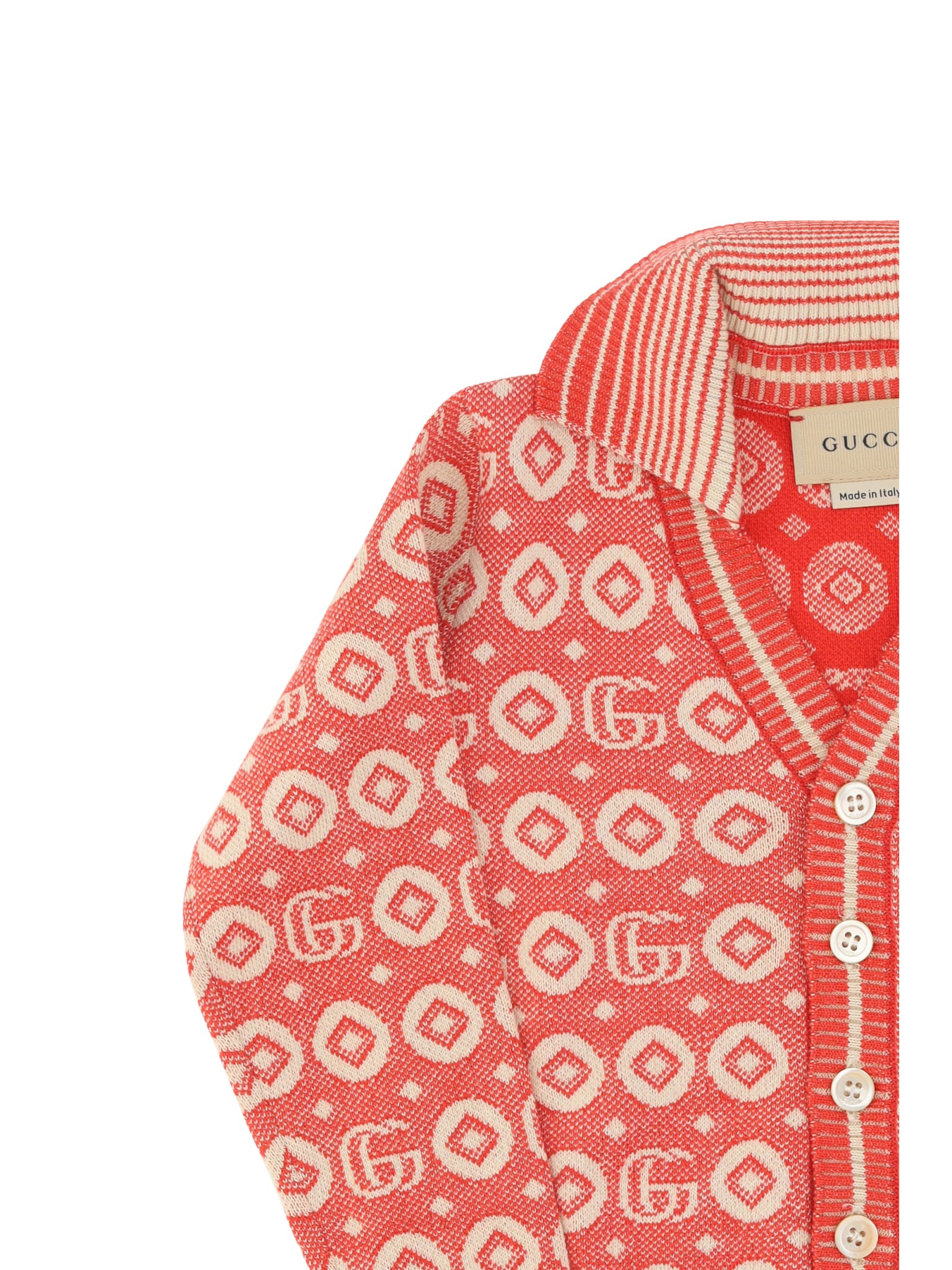 Shop Gucci Cardigan For Boy In Red/beige