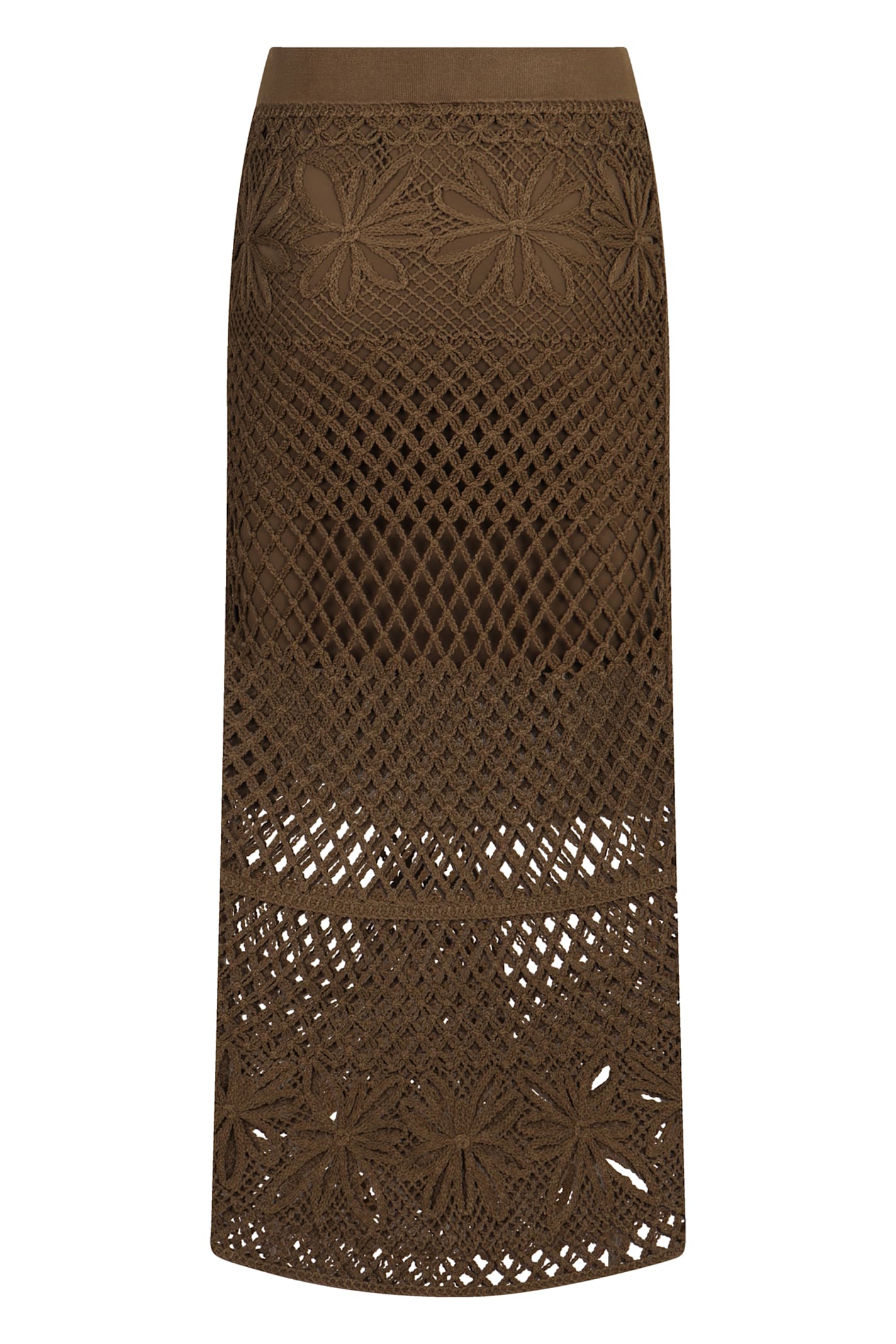 Pinko Long Skirt Made Of Viscose Blend With Patterned Crochet Effect In Green