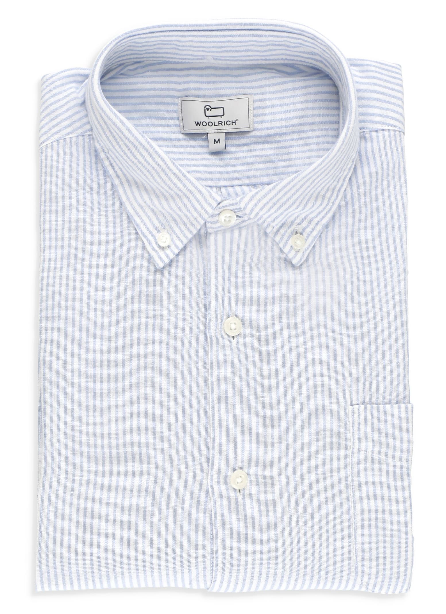 Shop Woolrich Blend Linen Shirt In Alaskan Blue Stripe