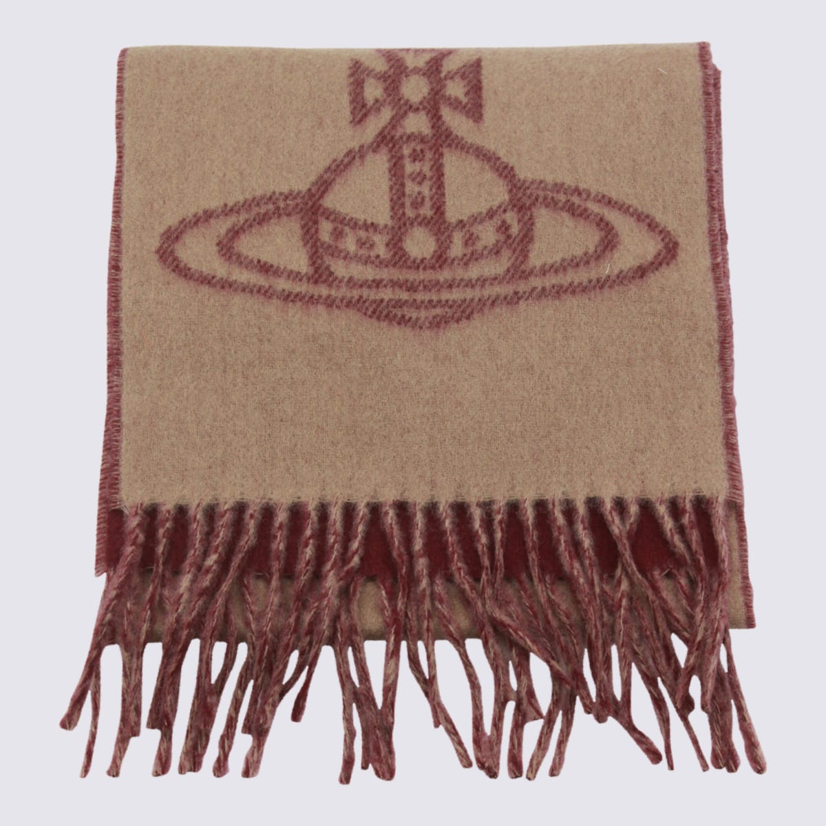 Vivienne Westwood Reversible Scarf Fringed Edges In Brown