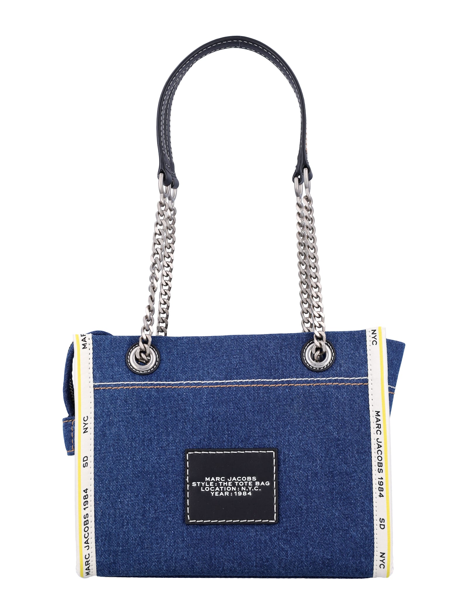 Shop Marc Jacobs The Denim Chain Small Tote Bag In Dark Wash