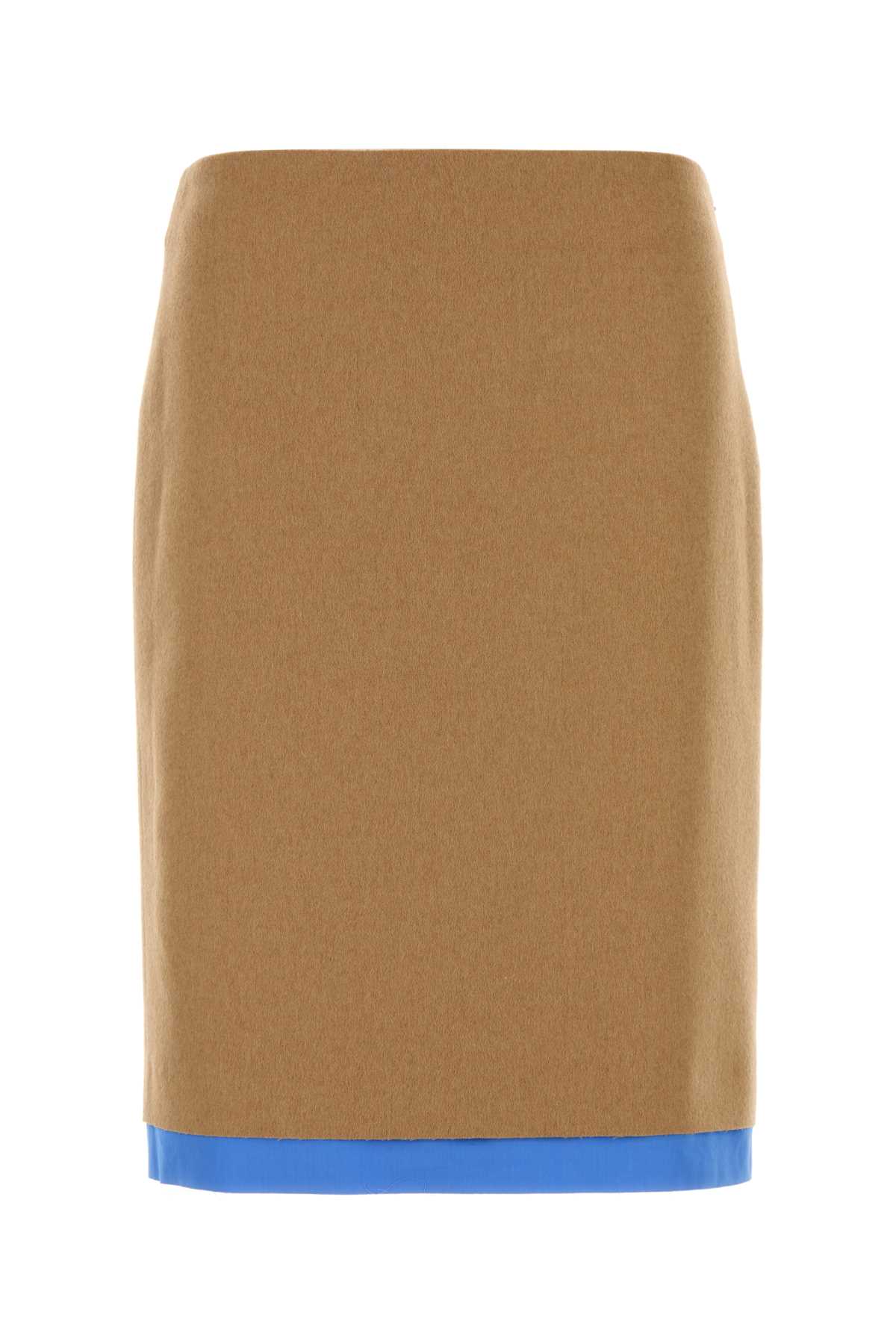 Miu Miu Camel Skirt With Back Slit And Contrasting Hem