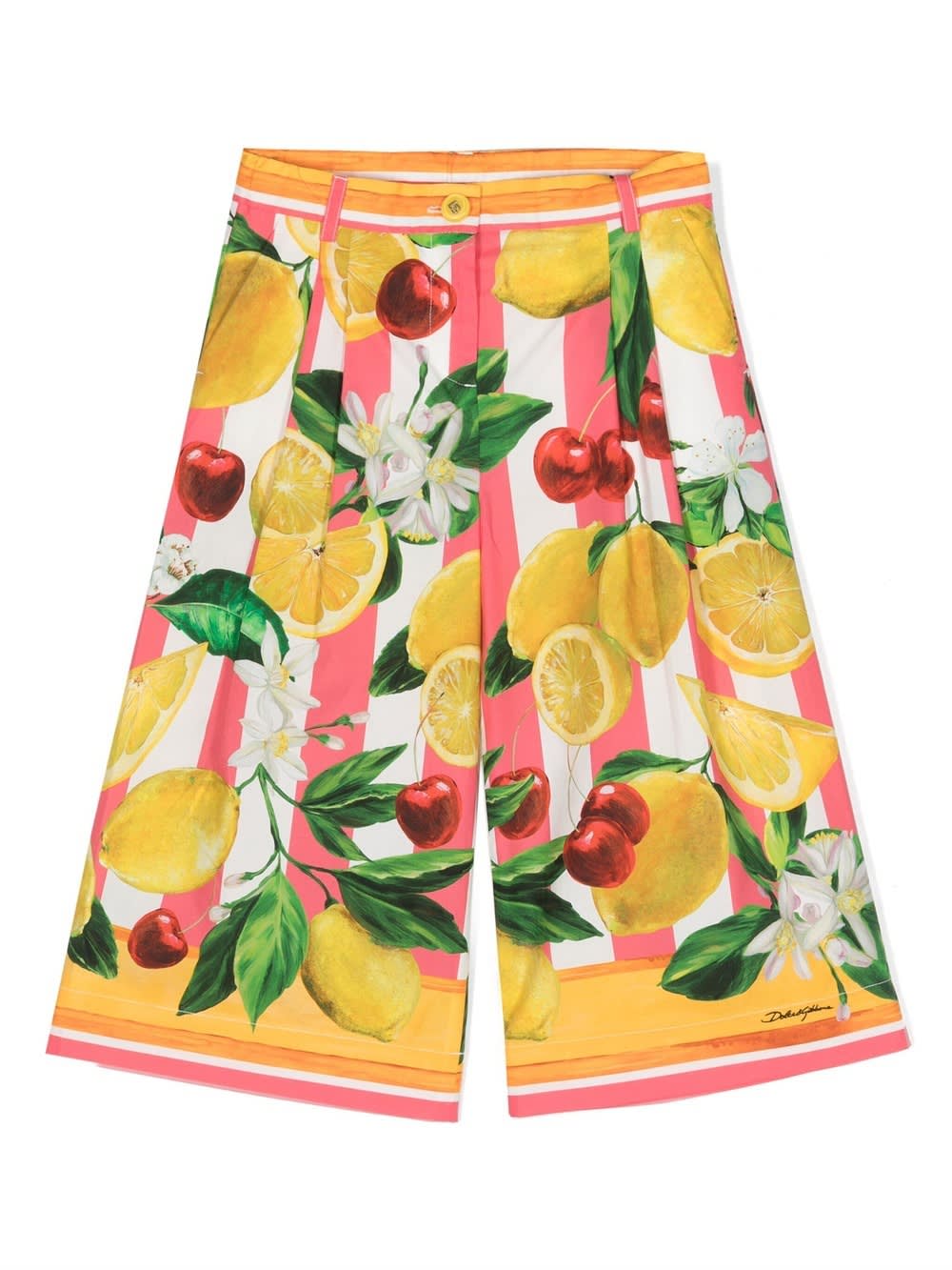 Shop Dolce & Gabbana Poplin Trousers With Lemon And Cherry Print In Multicolour