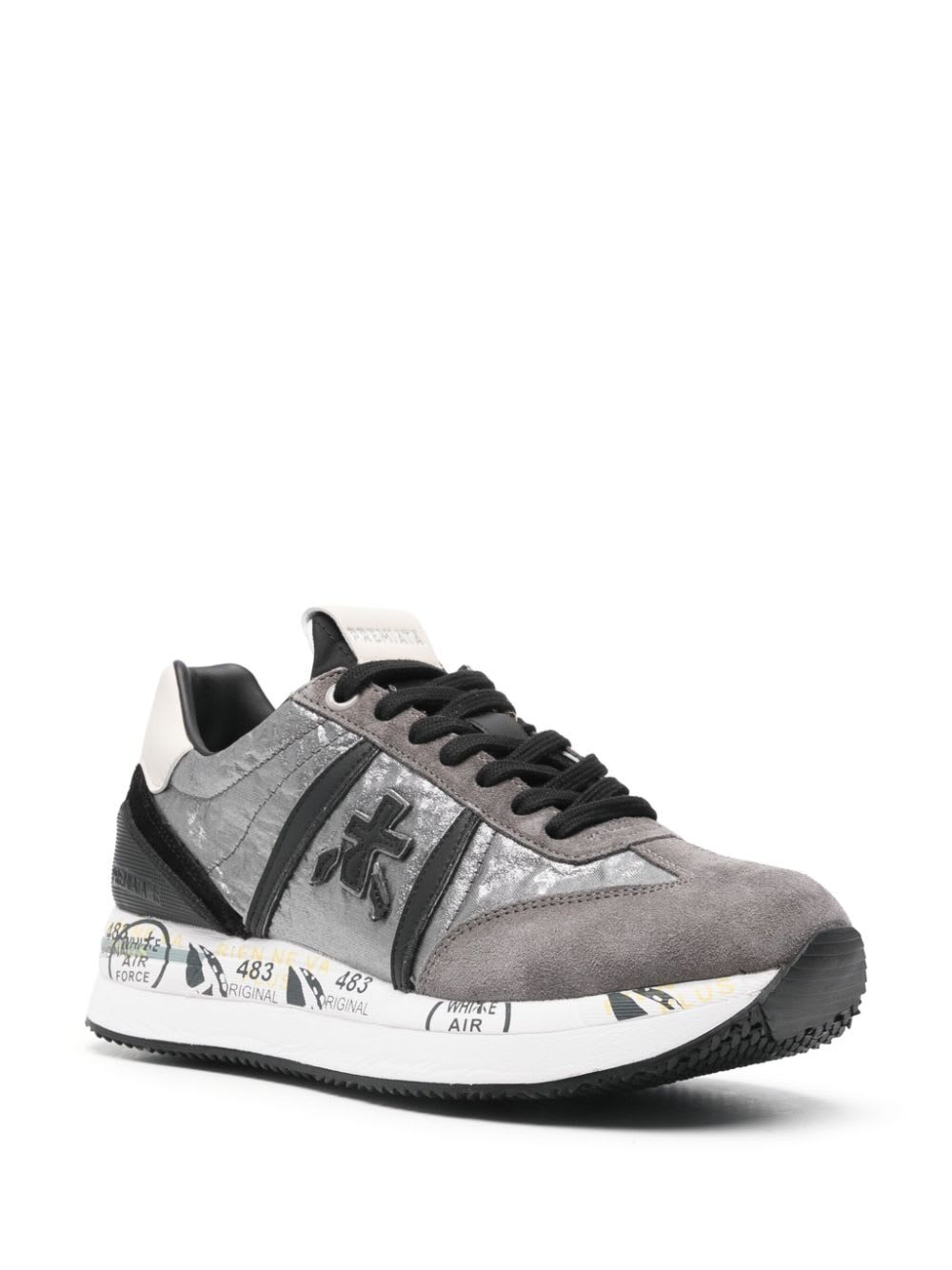 Shop Premiata Conny Sneakers In Grey Black White