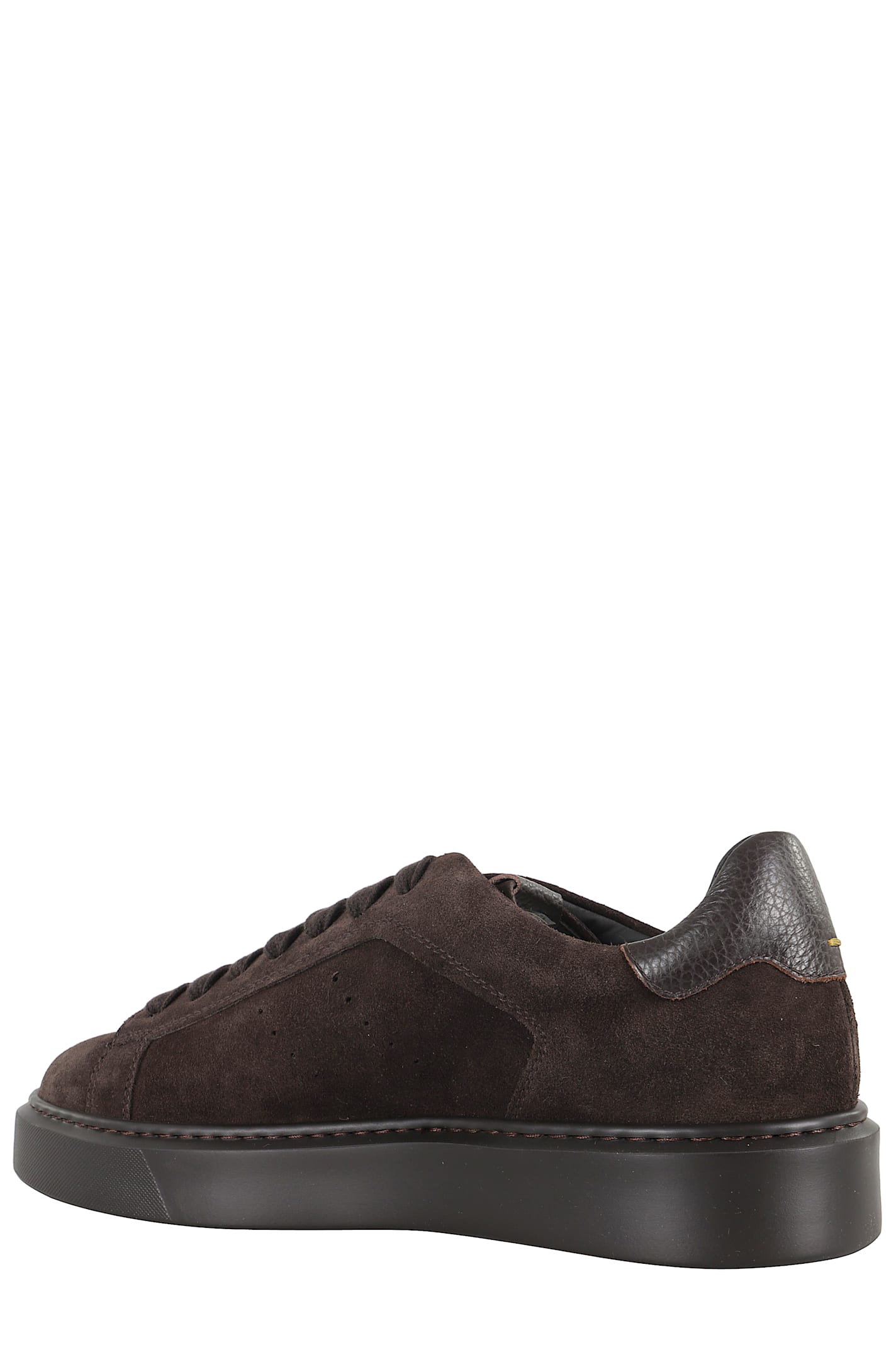 Doucal's Suede Brown Sneakers With Garnet Leather Accents In Brown