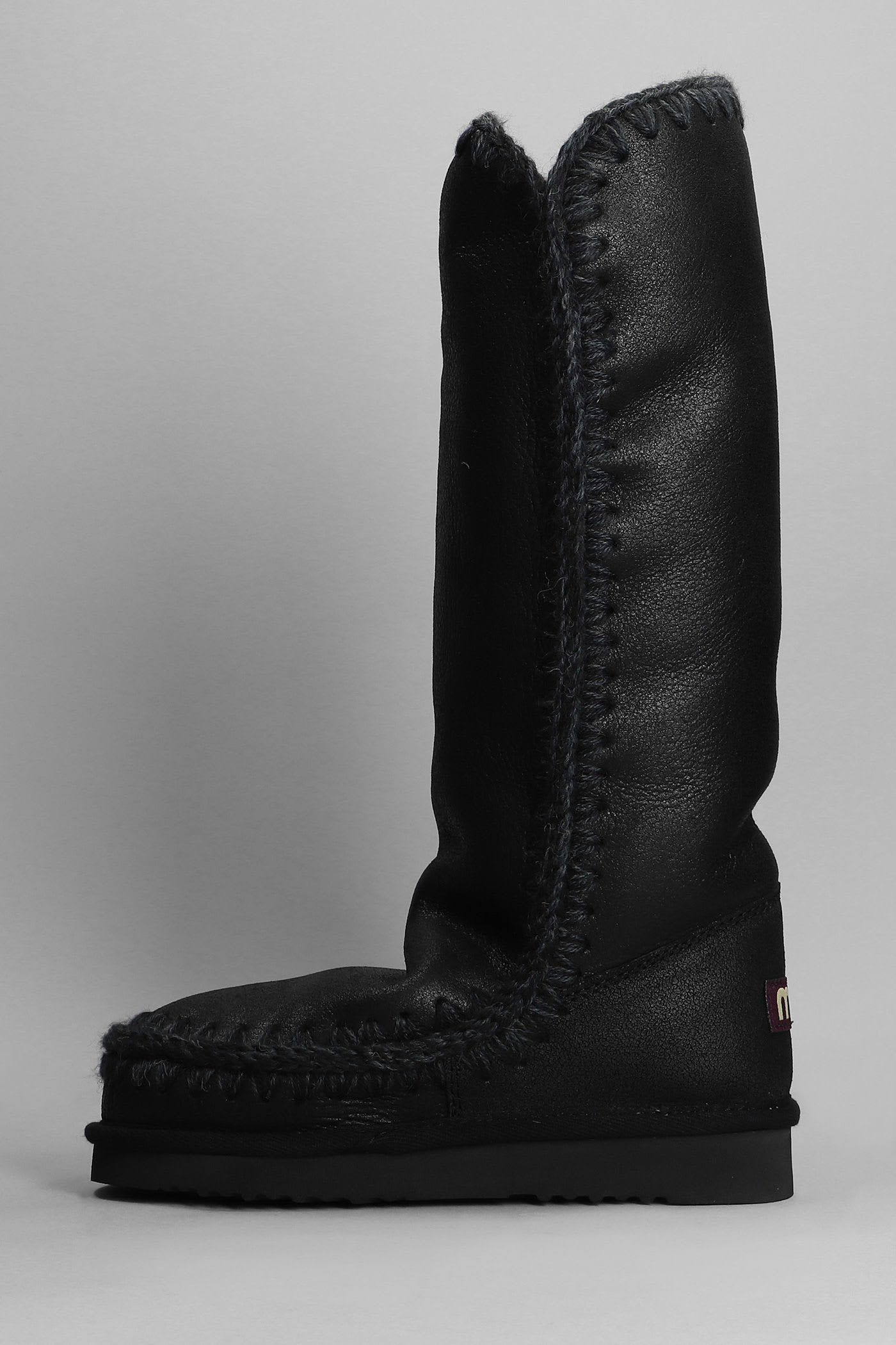 Mou Eskimo 40 Low Heels Boots In Black Leather In Black