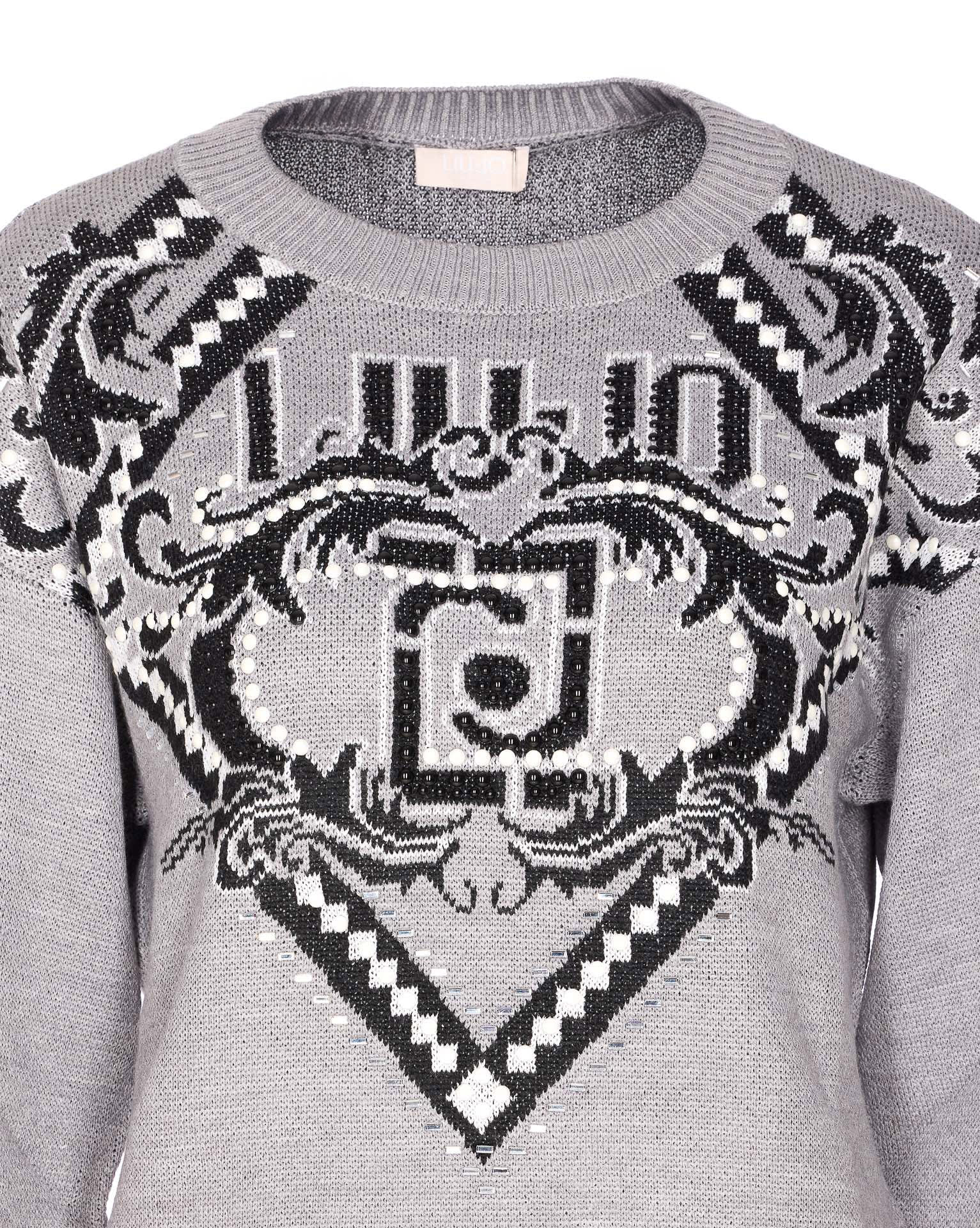 Liu •jo Jacquard-logo Crew-neck Sweater In Gray
