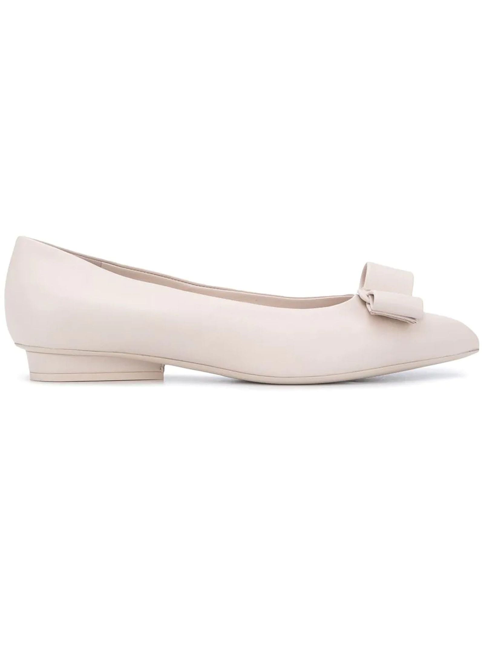 Ferragamo Bone White Leather Viva Ballerina Shoes