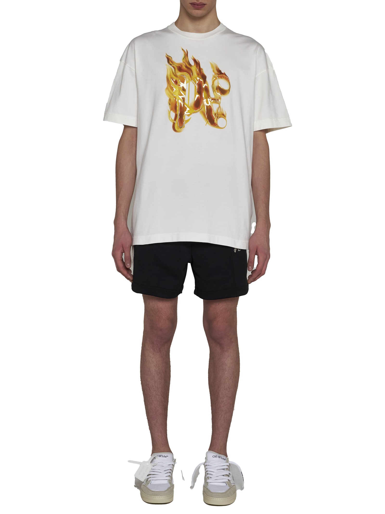 Shop Palm Angels T-shirt In Off White Gold