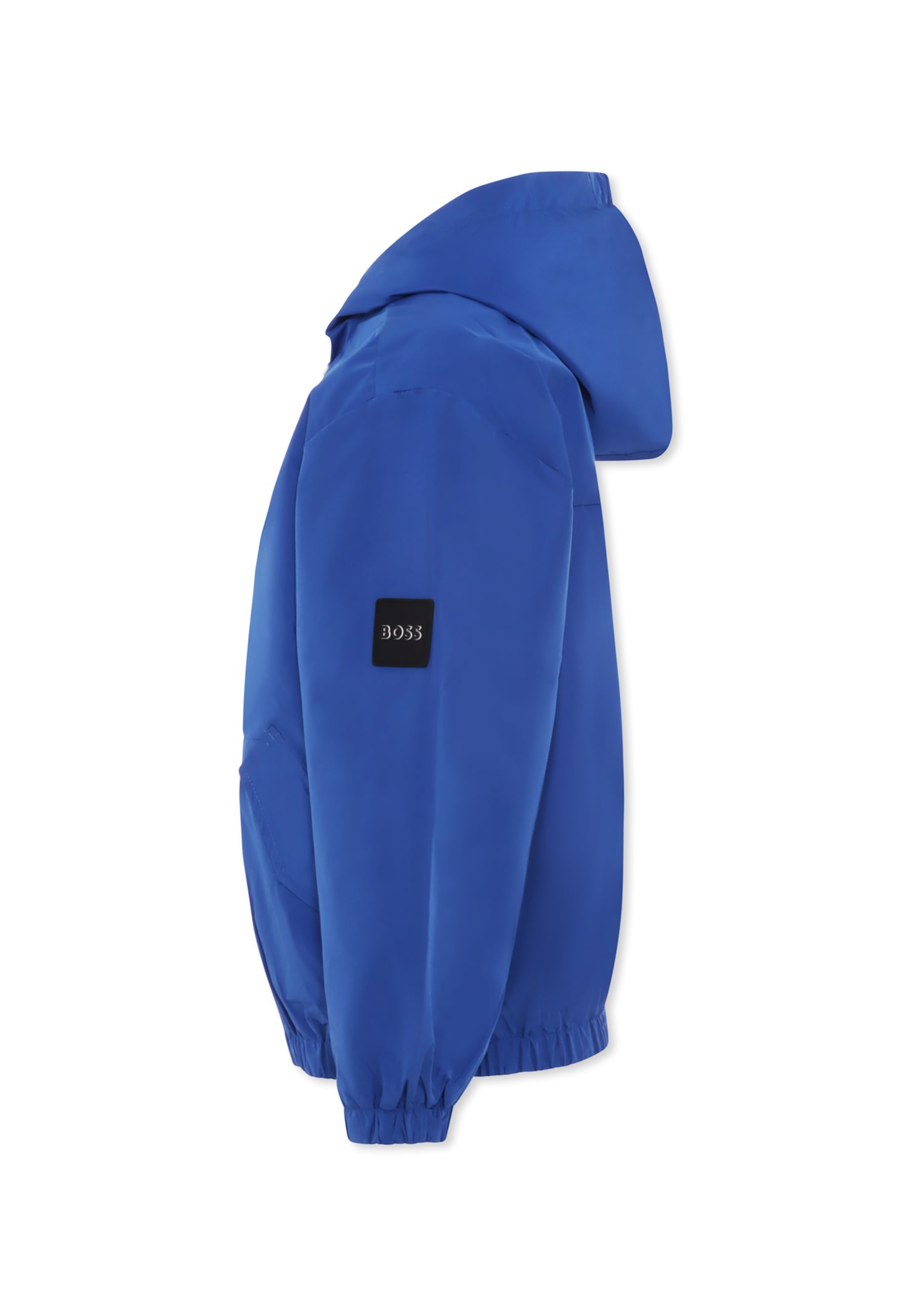 Hugo Boss Light Blue Windbreaker Jacket For Boy With Logo In Blue