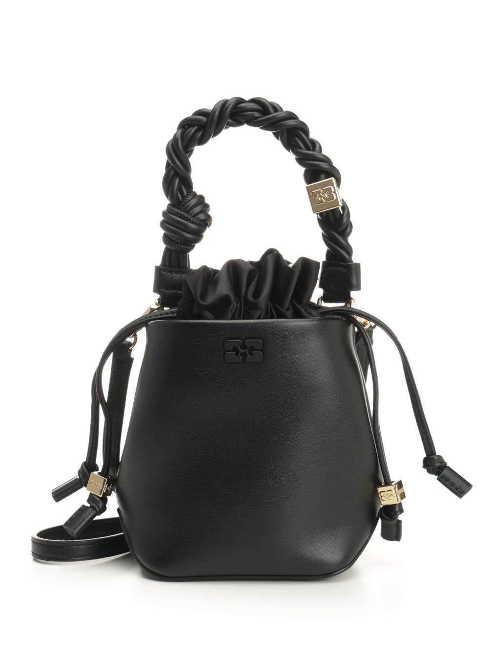 Ganni Mini Bou Leather Bucket Bag In Black