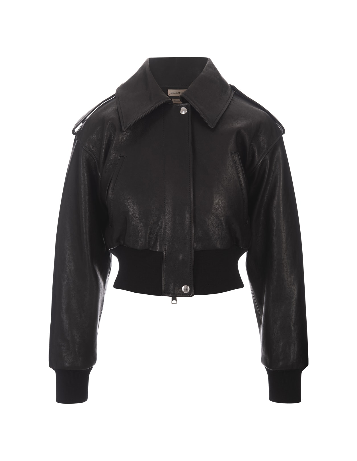 Short Aviator Bomber Jacket In Black