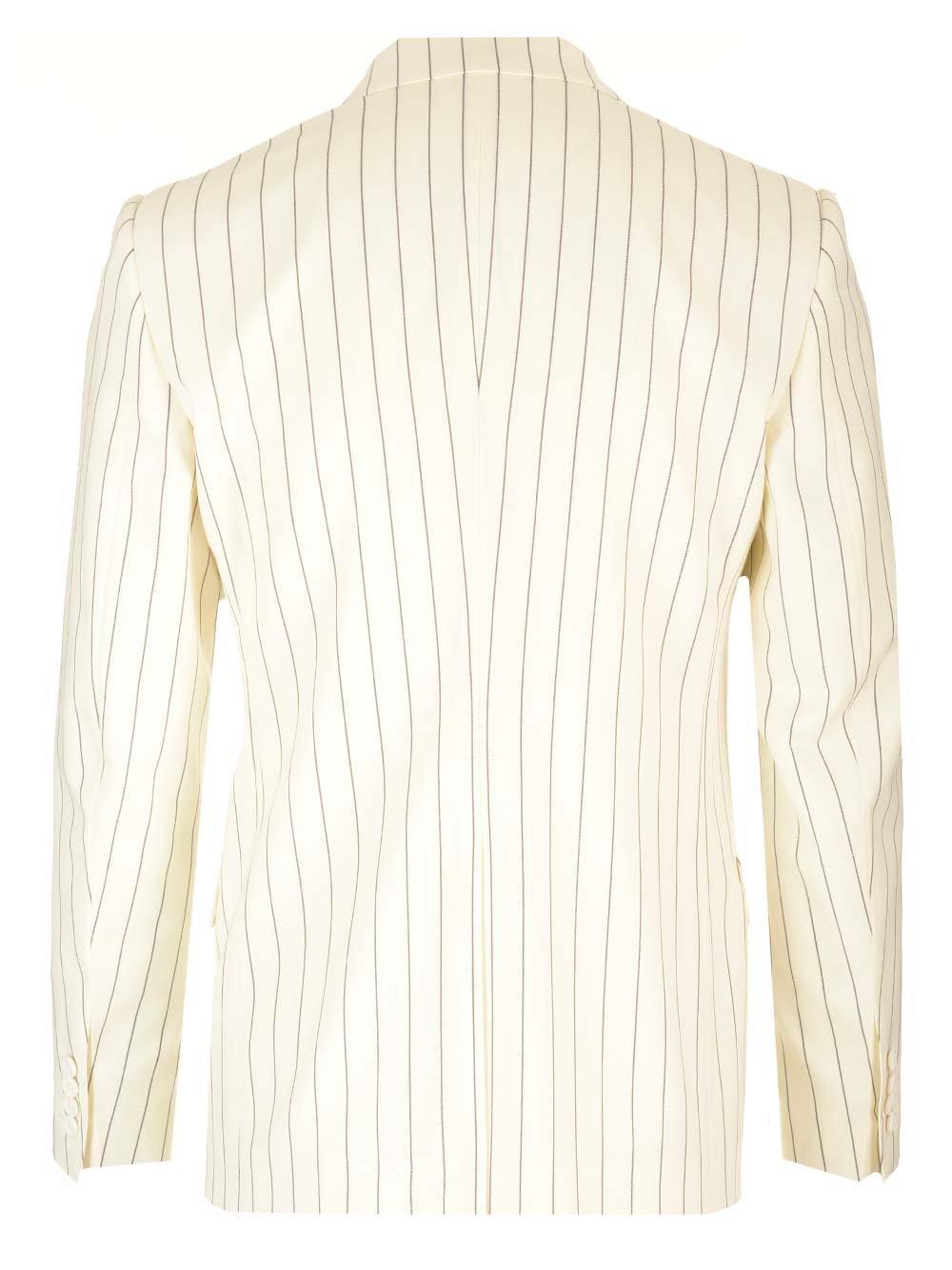 Shop Dolce & Gabbana Double Breasted Striped Blazer In Neutrals