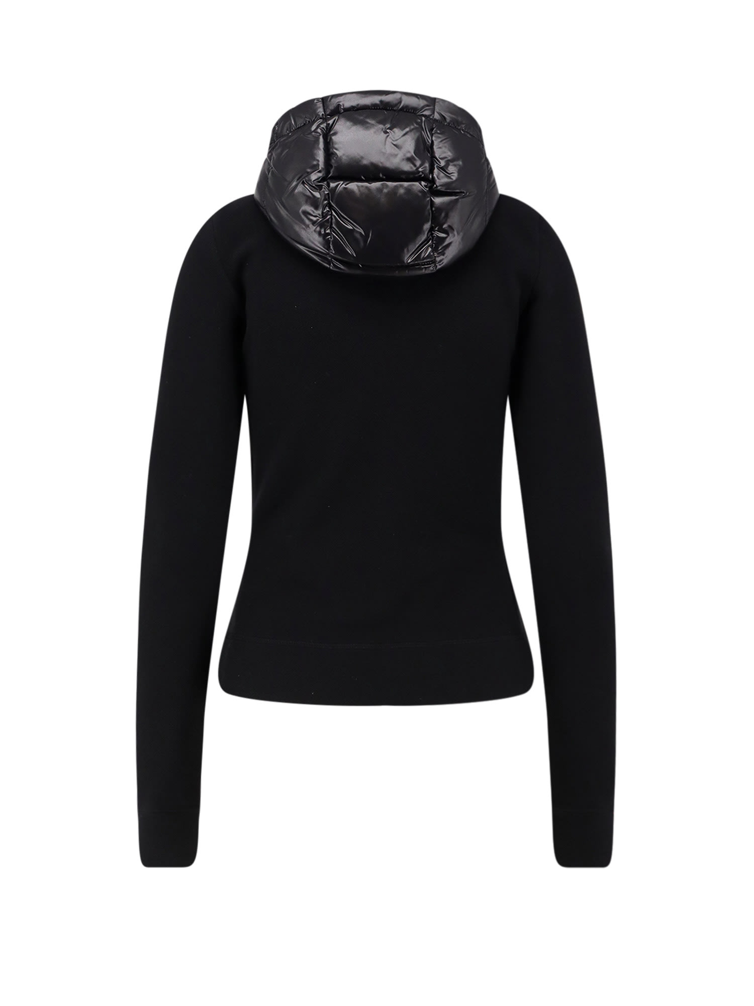 Moncler Quilted Fleece Jacket With Hood And Sleeves In Black