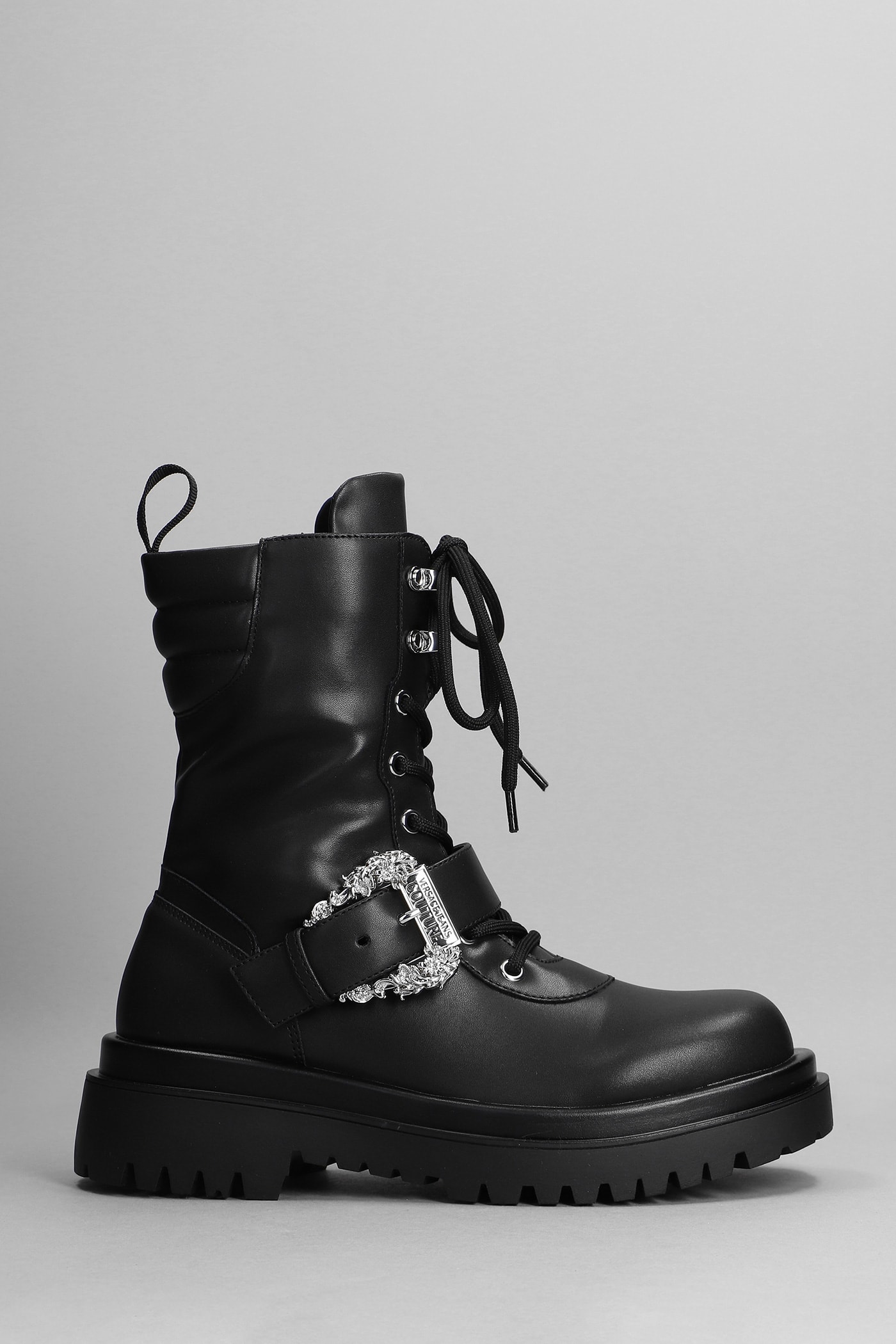 VERSACE JEANS COUTURE COMBAT BOOTS IN BLACK LEATHER
