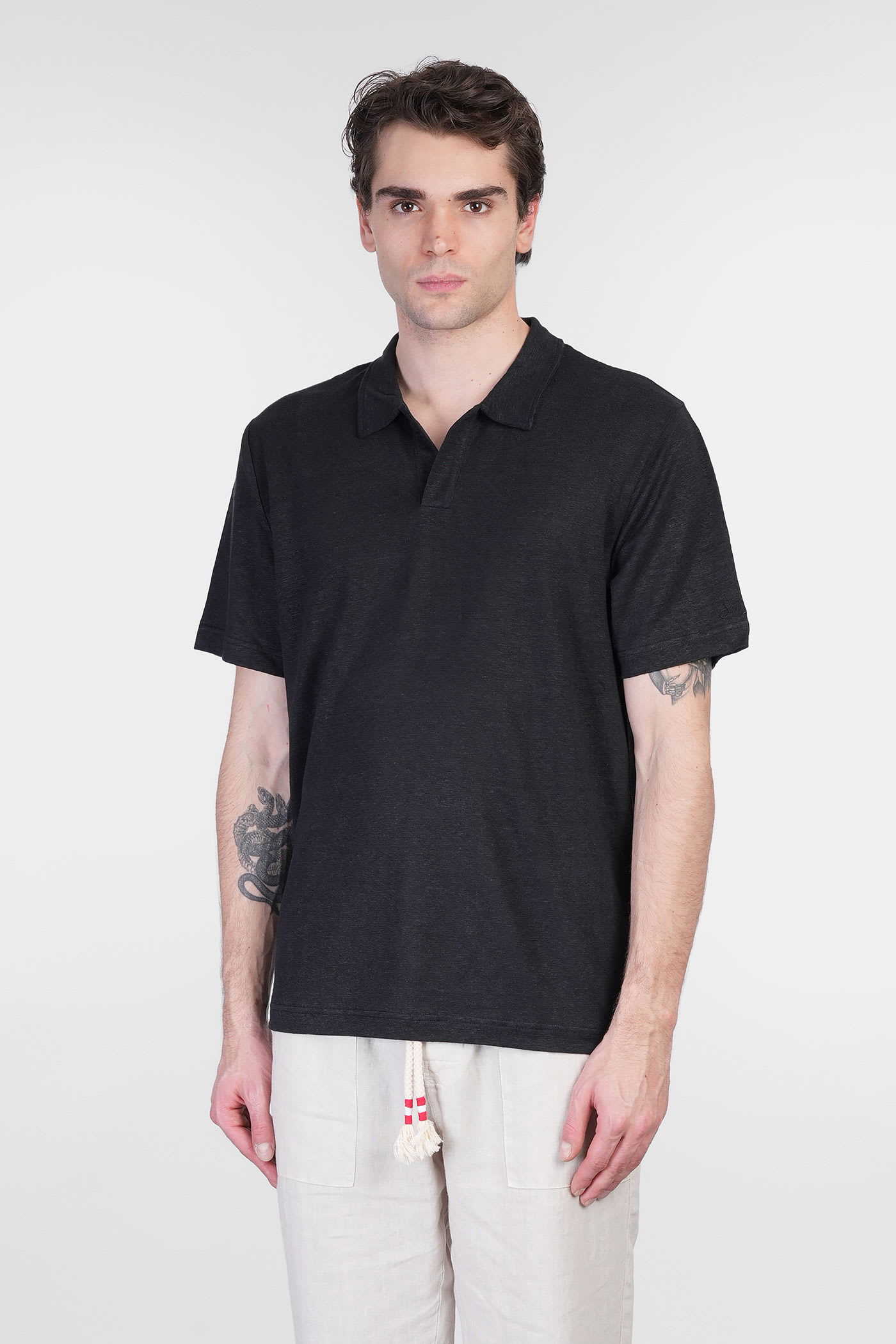 Mc2 Saint Barth Charles Polo In Black Cotton In Black