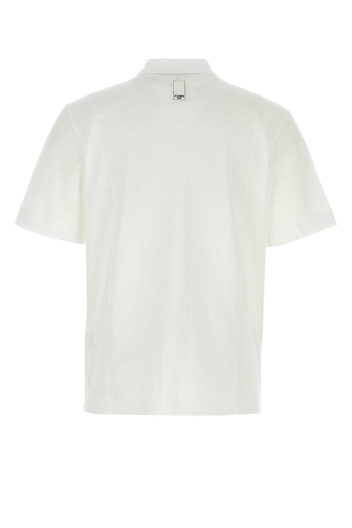 Shop Fendi White Piquet Polo Shirt