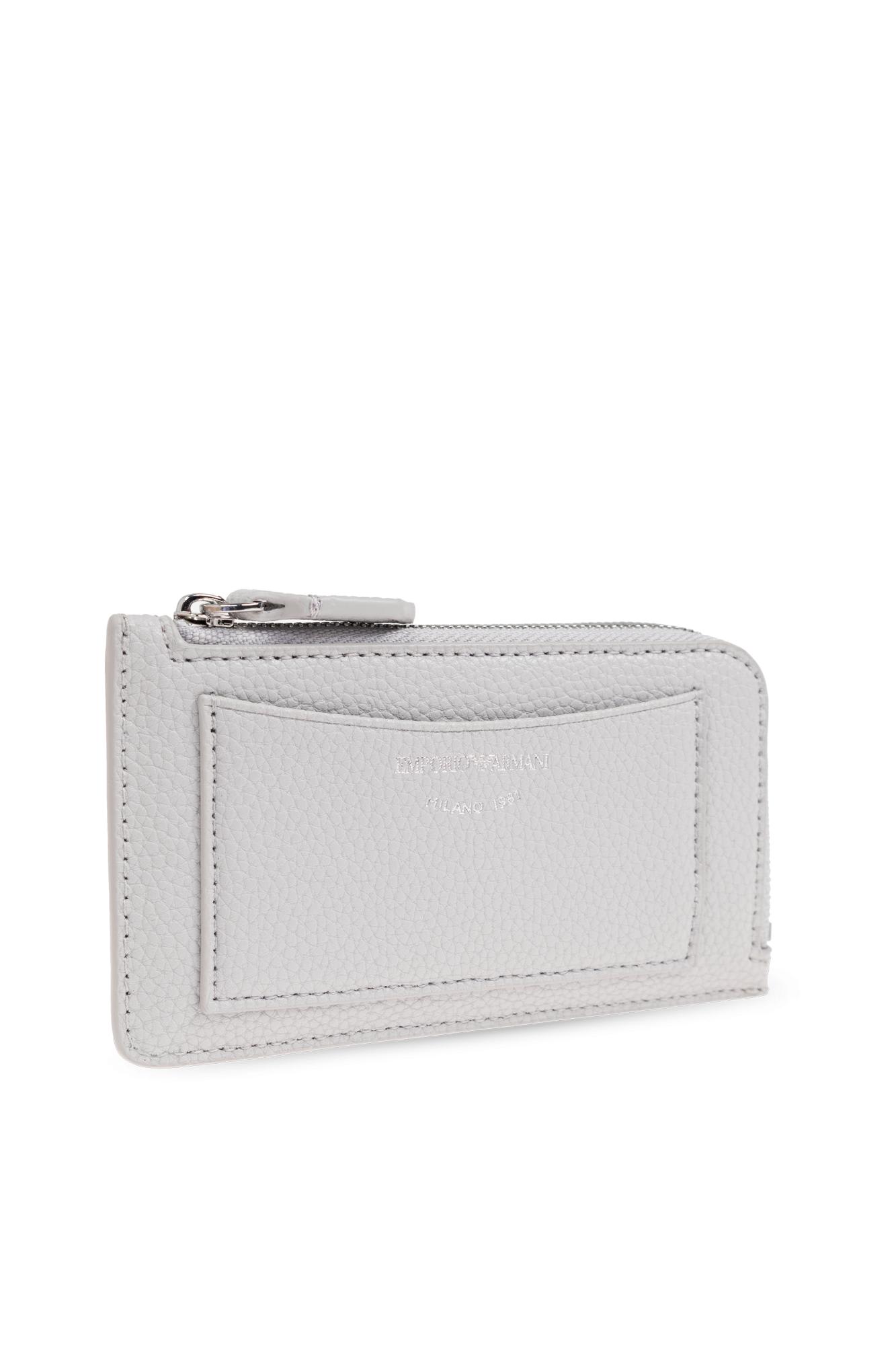 Emporio Armani Card Holder Zippered External Pocket In Light Grey