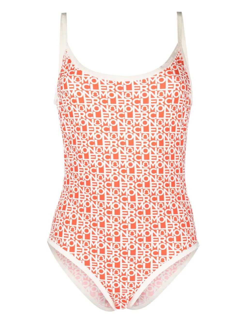 Orange Logoed One-piece Swimsuit