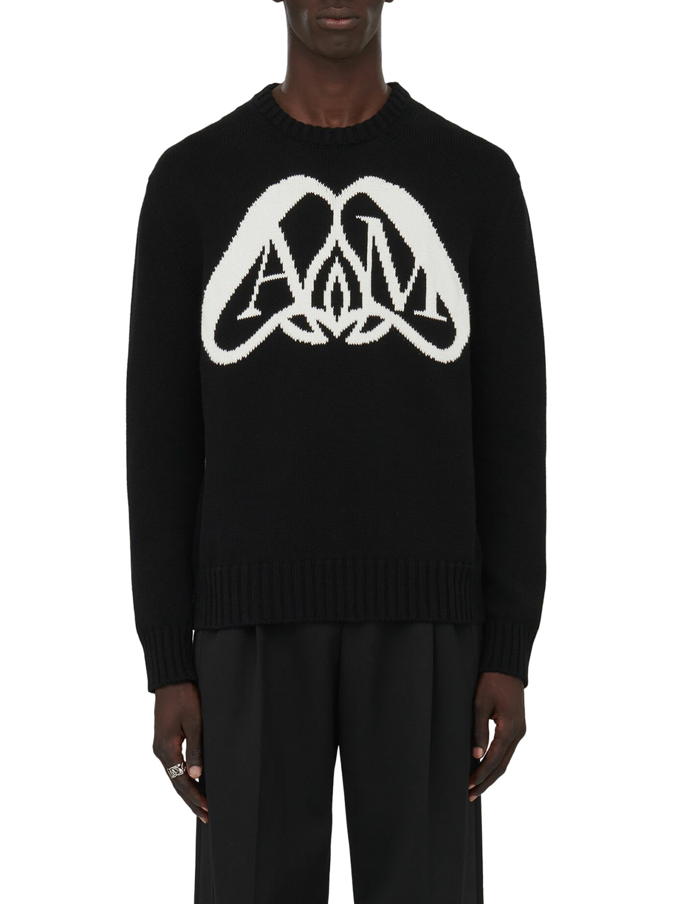 Shop Alexander Mcqueen Crew Neck Lg Slv Sweatshirt In Black Ivory