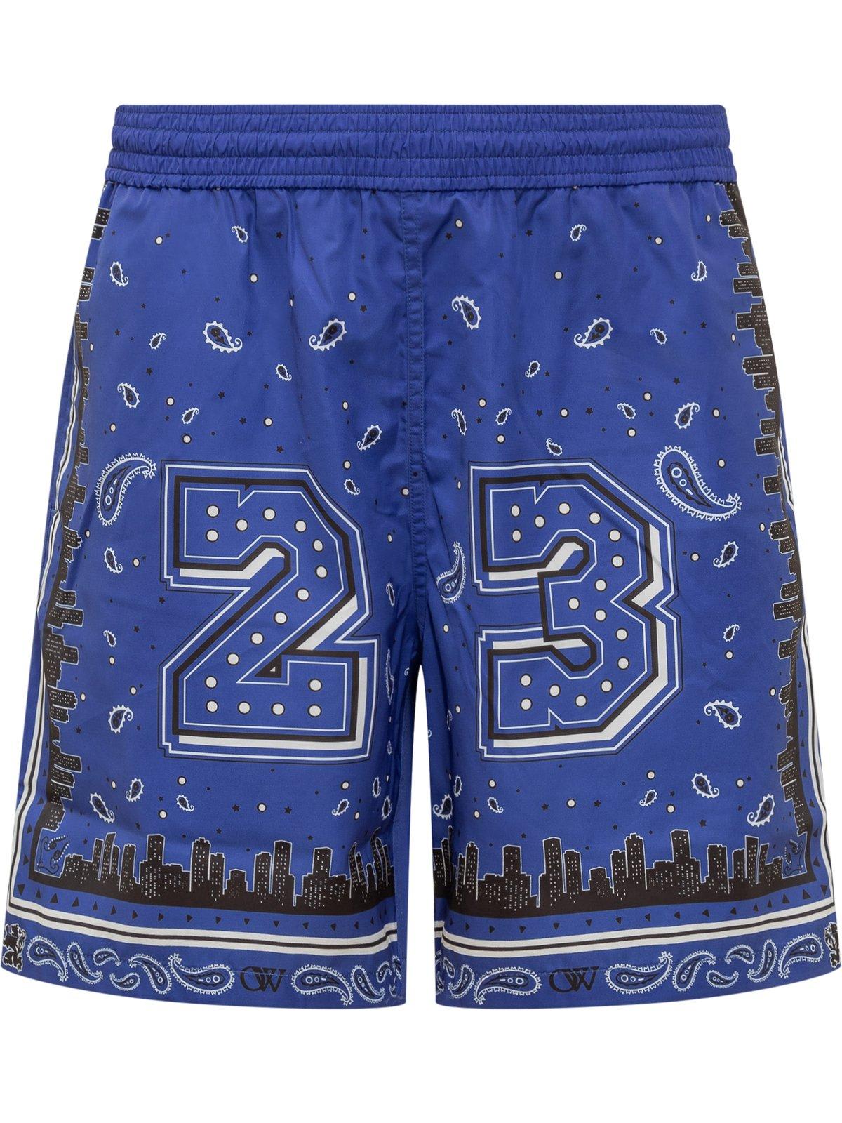Shop Off-white Bandana Printed Elasticated Waistband Shorts In Nautical Blue No Color