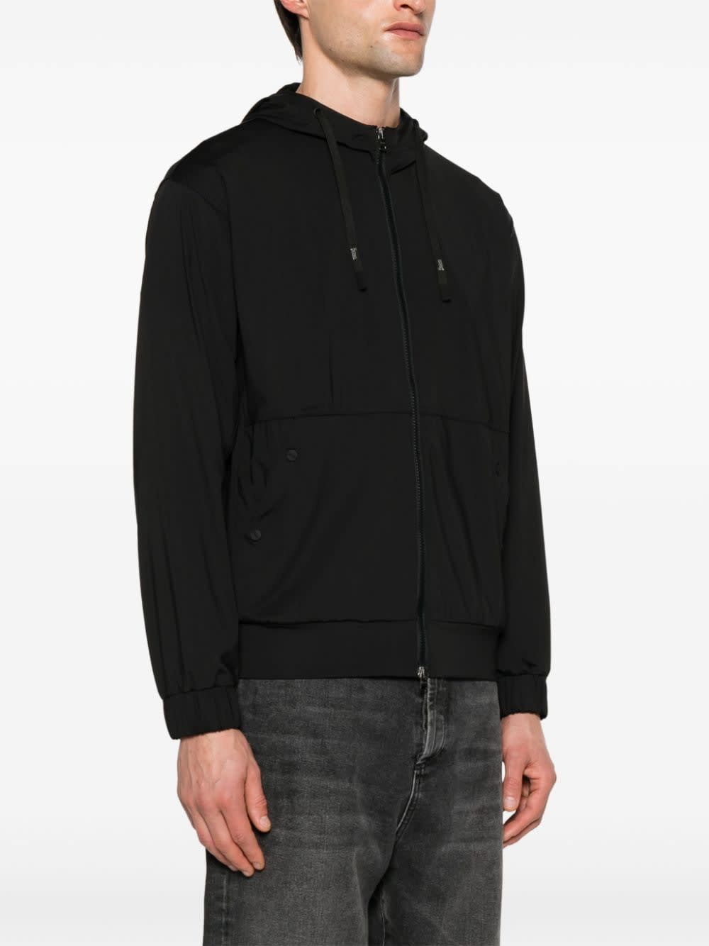 Herno Logo-patch Hooded Jacket In Black