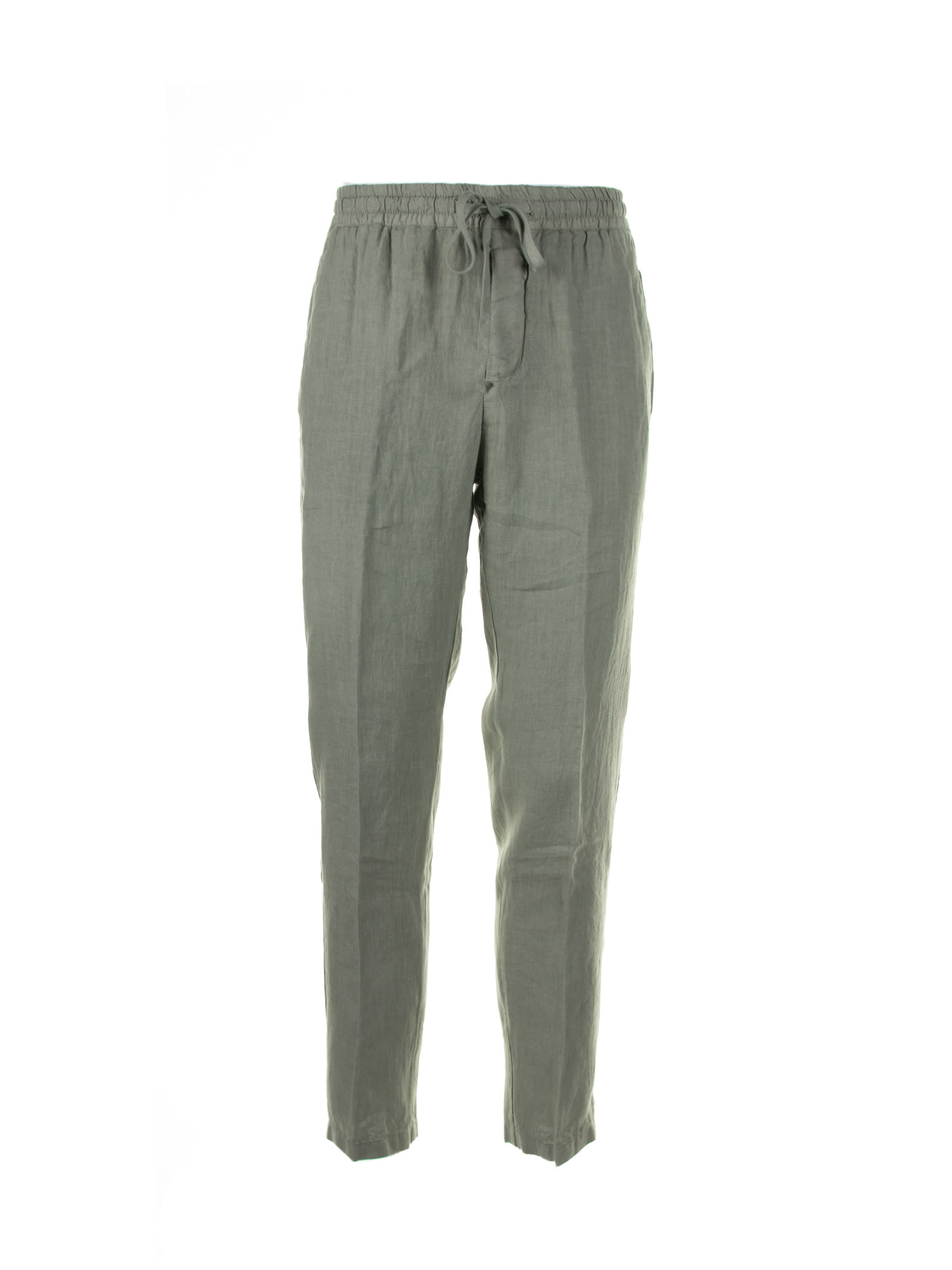 Shop Altea Green Linen Trousers With Drawstring In Verde
