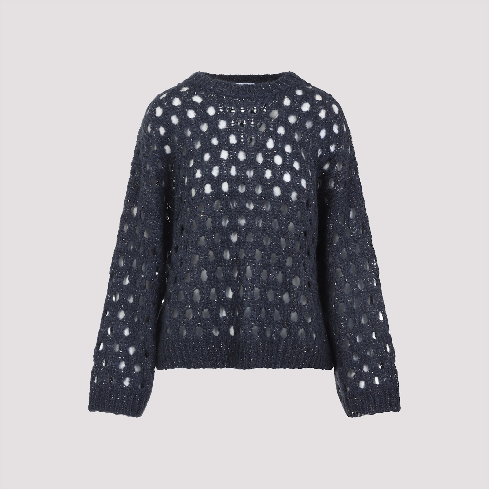 Brunello Cucinelli Metallic Crewneck Knitwear Sheer Texture In Blue