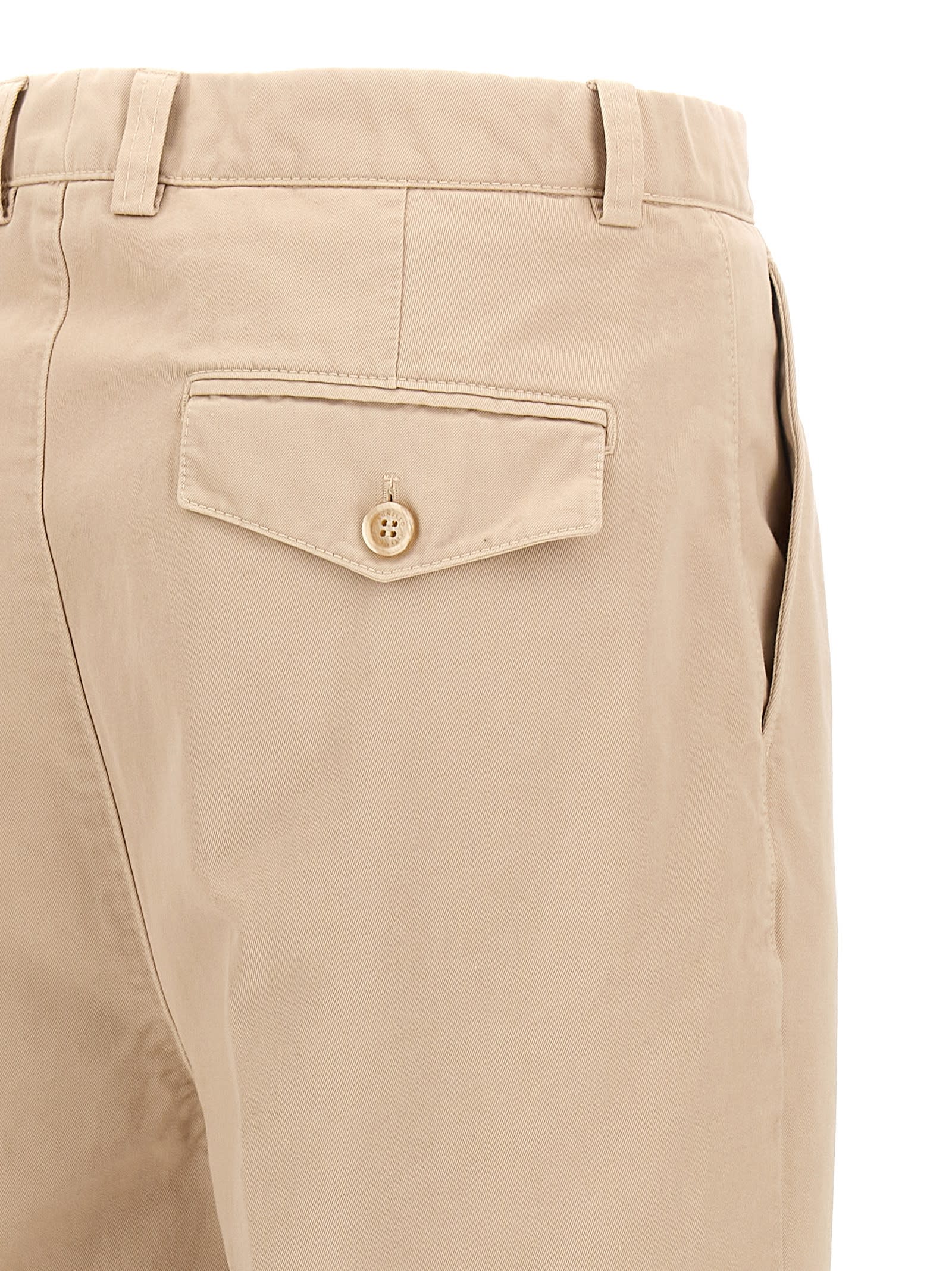 Shop Brunello Cucinelli Pin Tuck Cotton Trousers In Beige