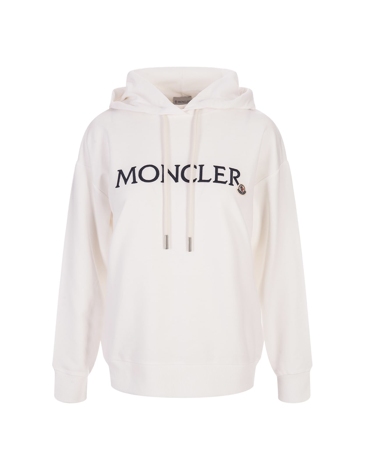 Moncler Logo embroidered Drawstring Cotton Hoodie In White ModeSens