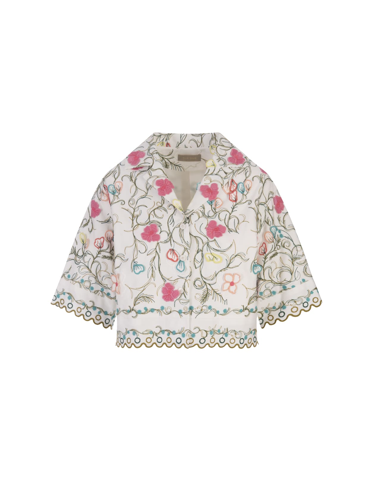 Shop Elie Saab Cotton Embroidered Garden Jacket In Multicolour
