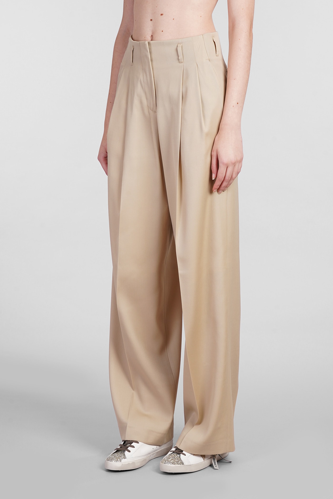 Shop Golden Goose Pants In Beige Wool