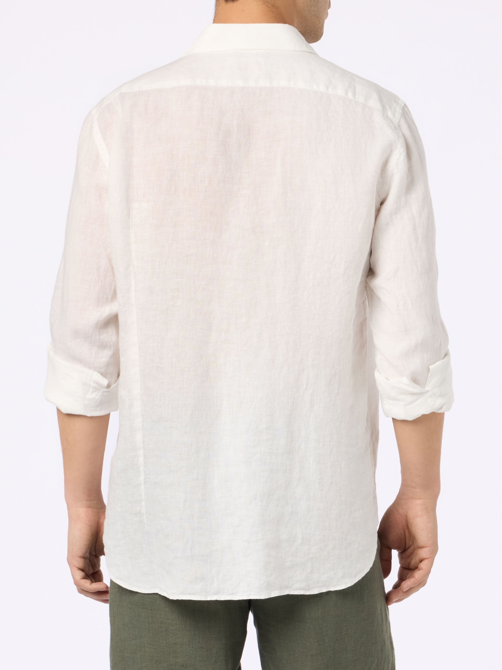 Mc2 Saint Barth Man White Linen Shirt Pamplona In Neutral