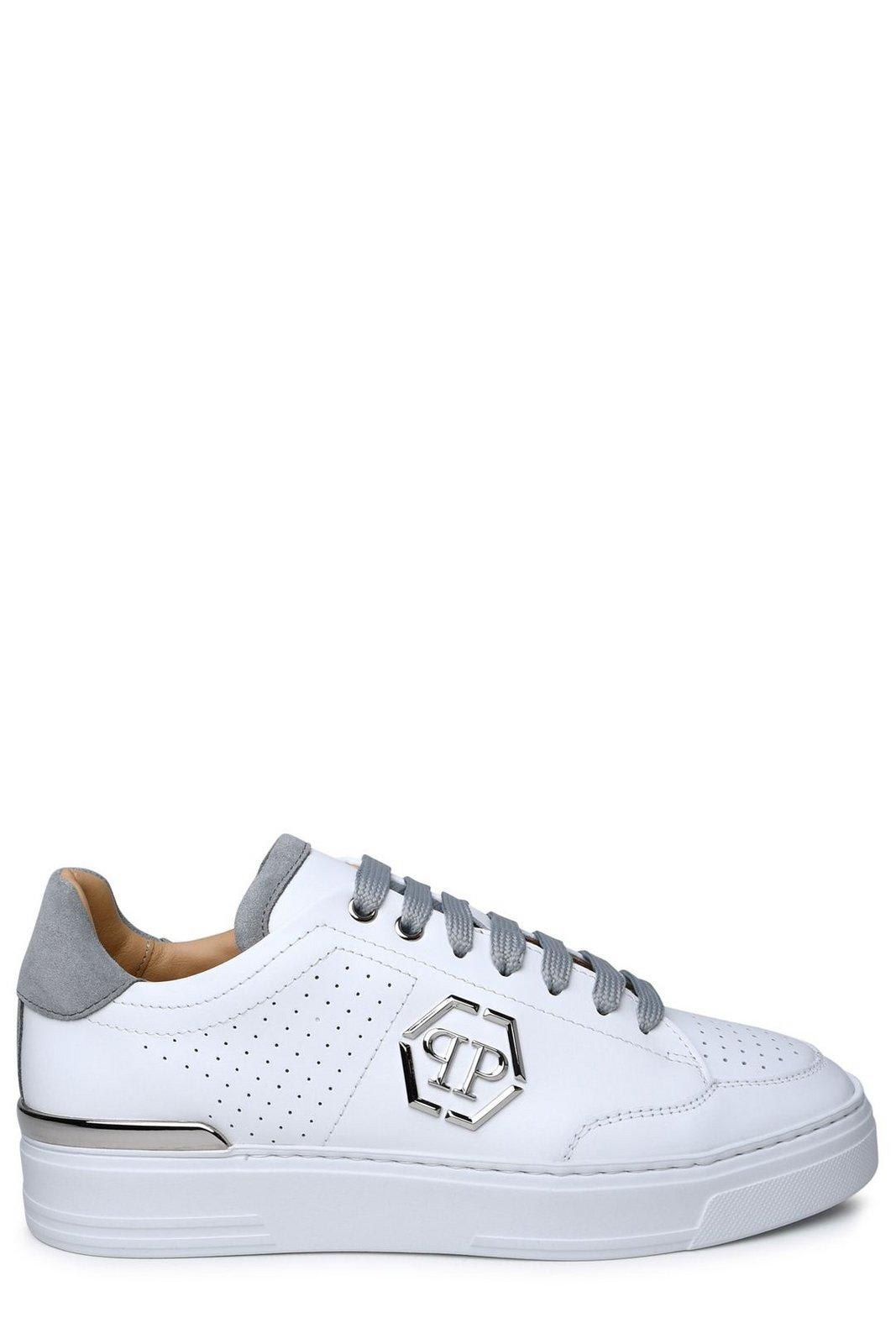 Philipp Plein Mix Low-top Sneakers In White Grey