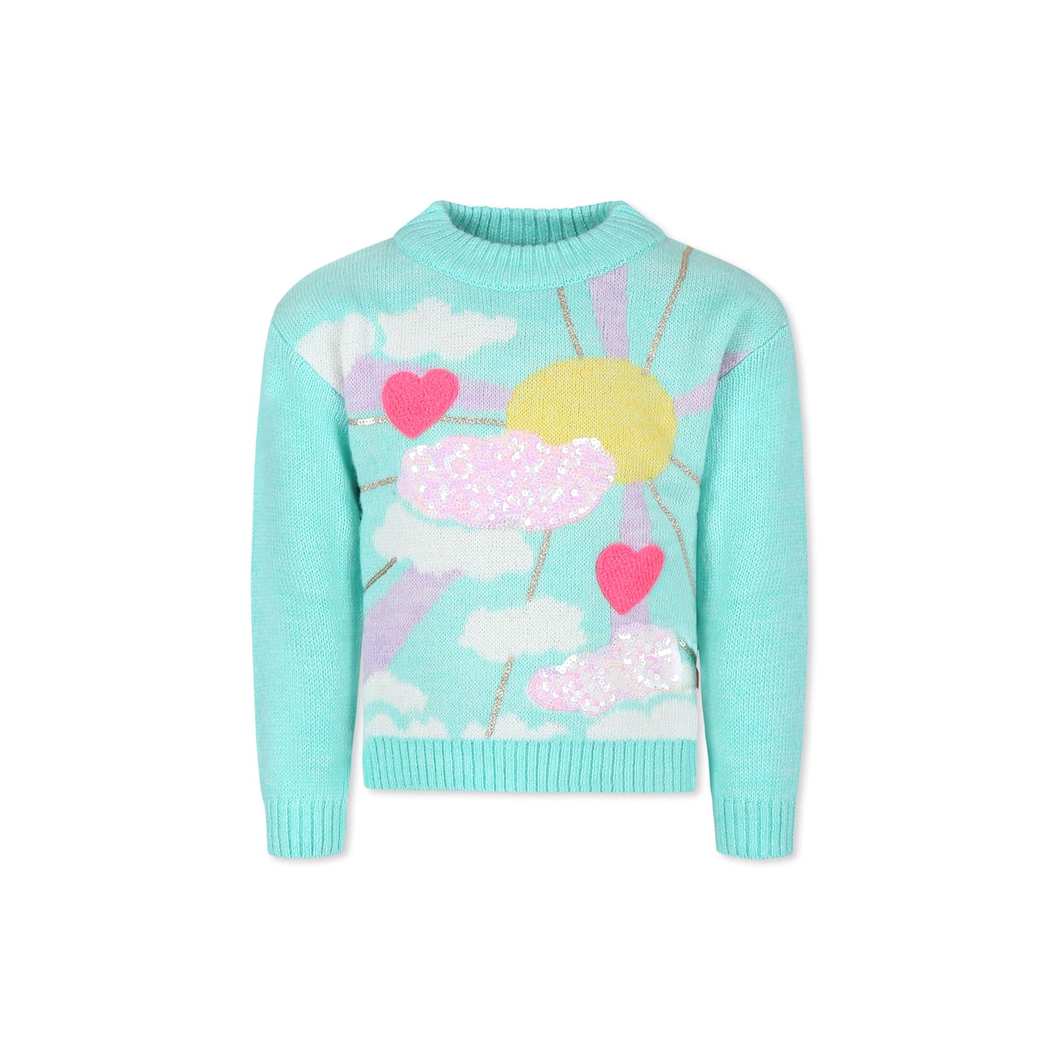 Billieblush Green Sweater For Girl With Hearts In Green