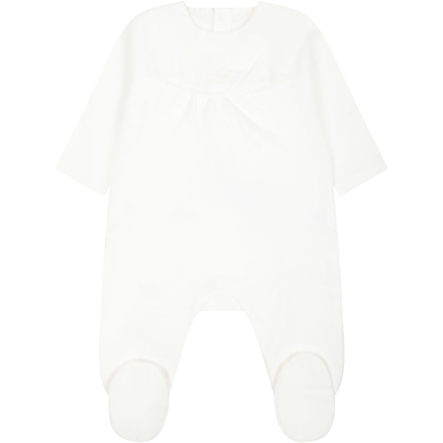 Shop Chloé White Set For Baby Girl With Logo In Bianco