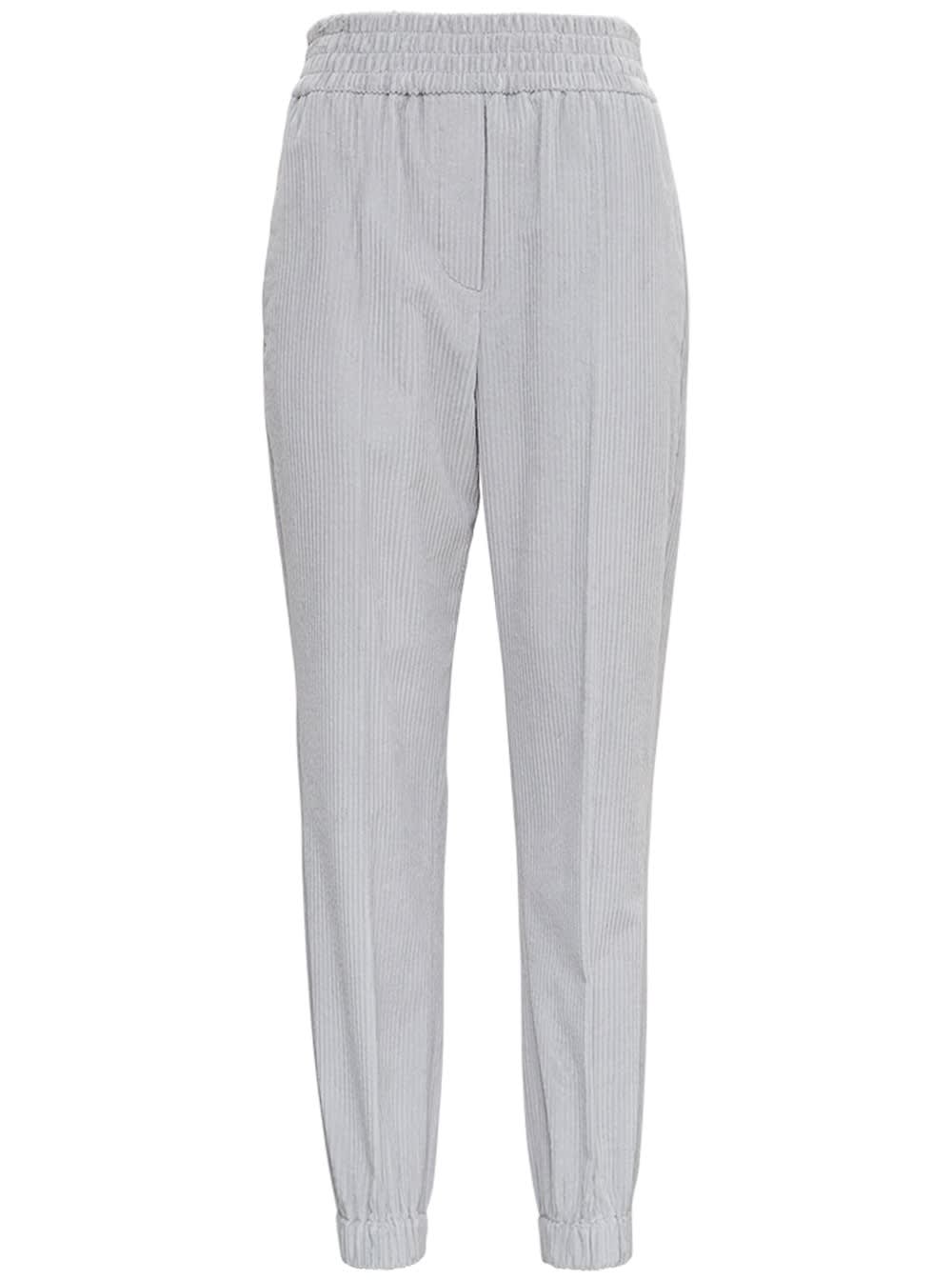 Brunello Cucinelli Grey Velvet Ribbed Pants