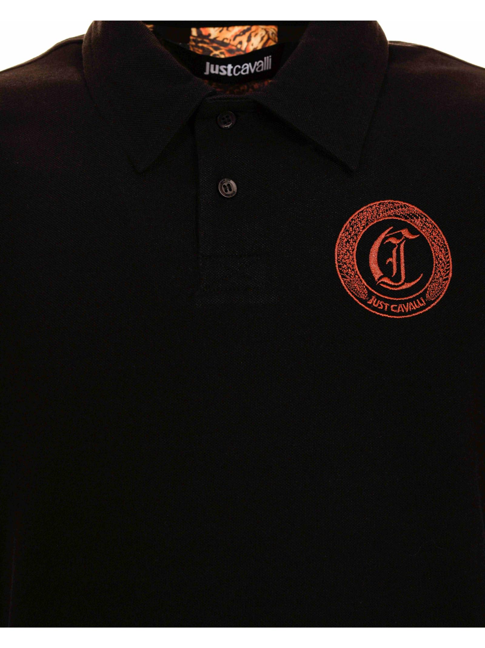 Just Cavalli Logo-embroidered Polo Shirt In Black