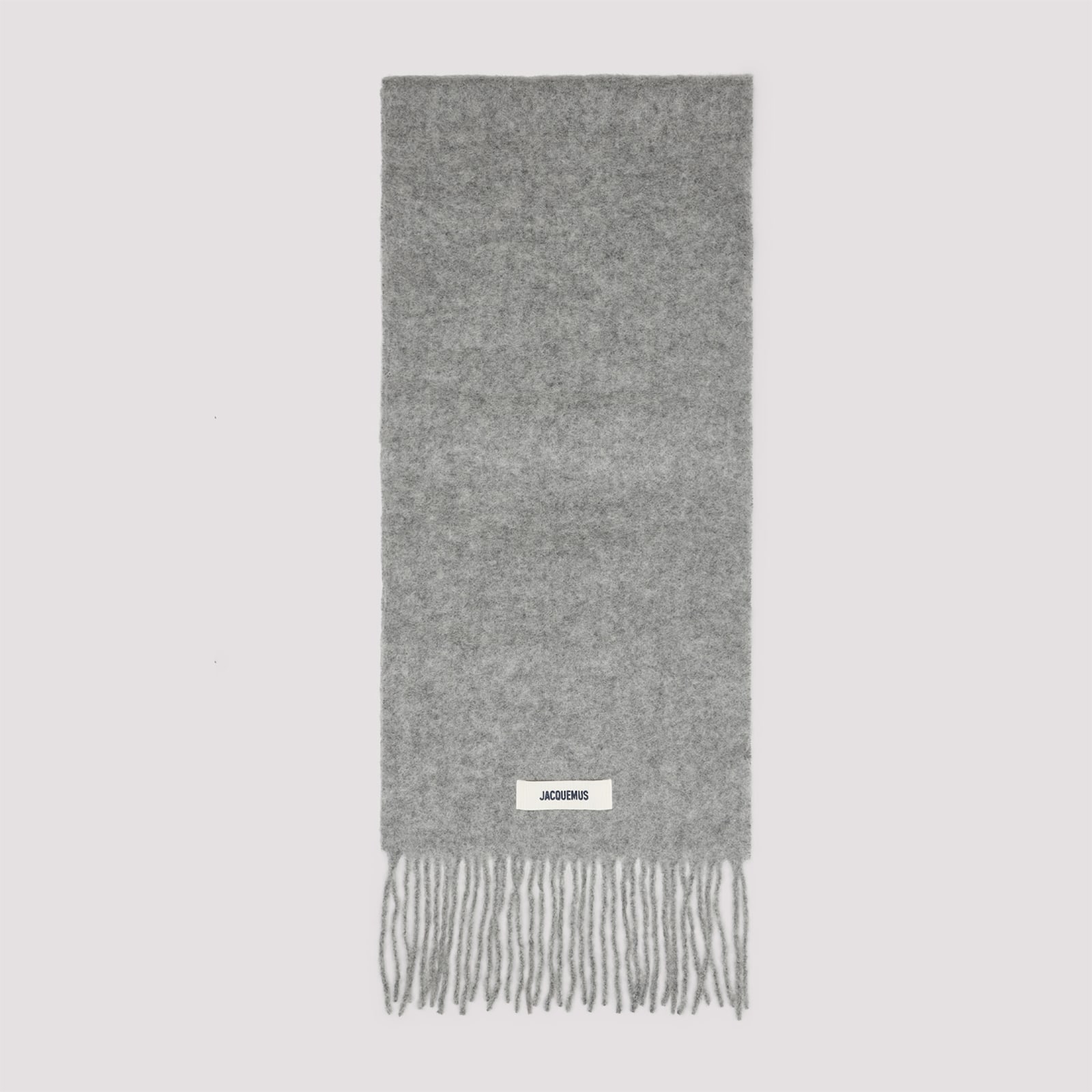 Jacquemus Carro Scarf With Fringed Detailing In Gray